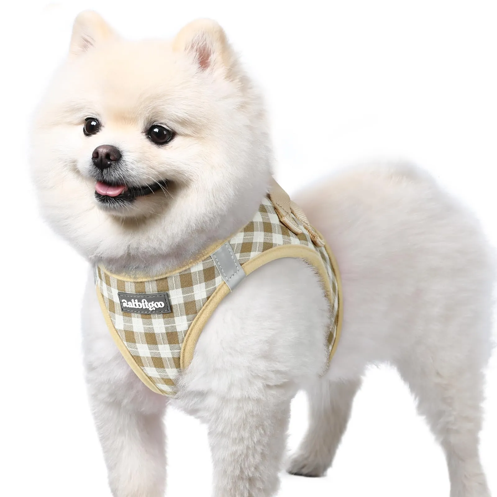 rabbitgoo Pettorina Cane Taglia Piccola, Leggero e Morbido, Quadri Beige S - immagine 1