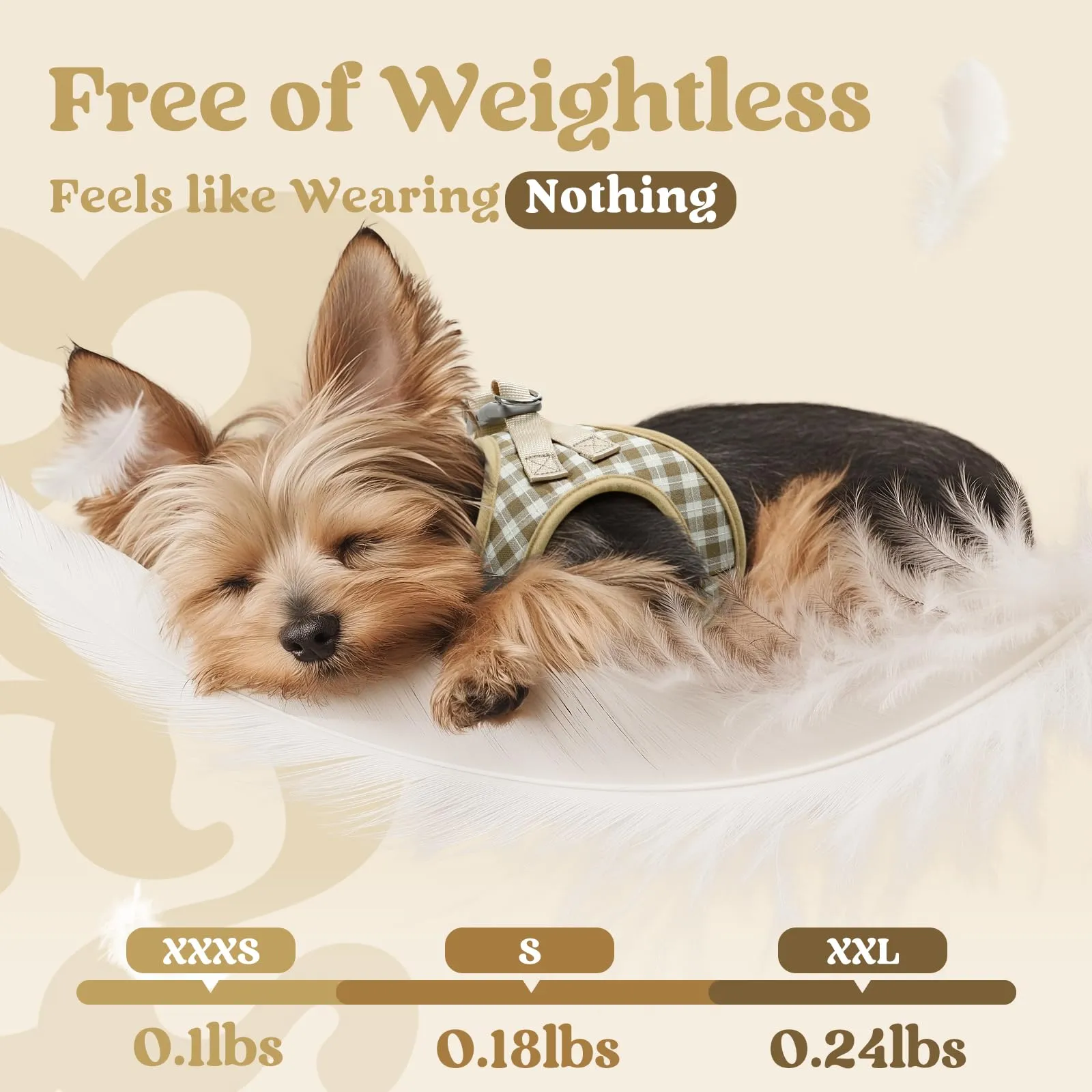 rabbitgoo Pettorina Cane Taglia Piccola, Leggero e Morbido, Quadri Beige S - immagine 5