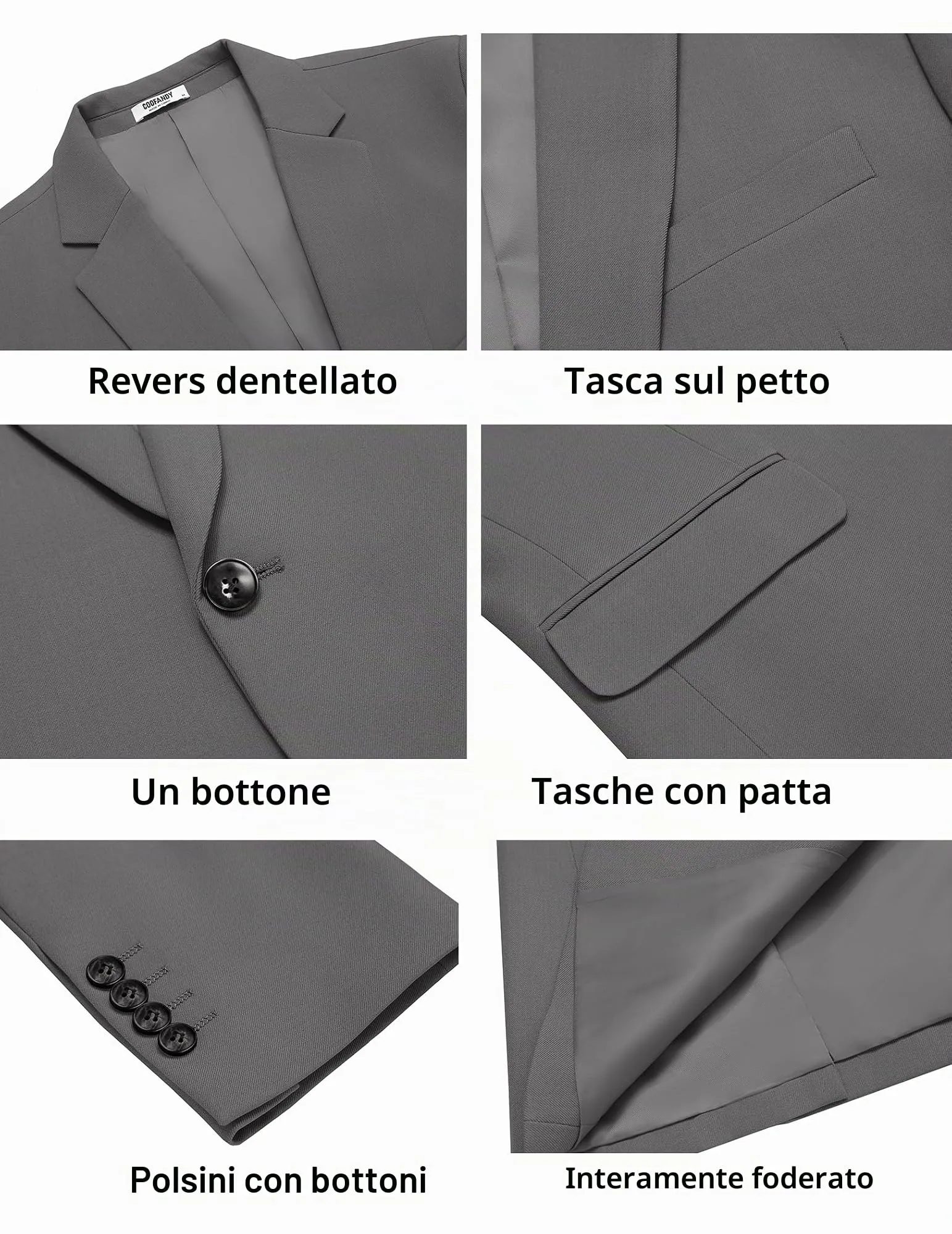 COOFANDY Giacca Blazer da Uomo Sportiva Casual Giacca 1 Bottone Grigio 4XL - immagine 5