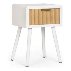 CHARLEY Comodino 1 Cassetto Bianco e Naturale (40x30x57cm) - immagine 1