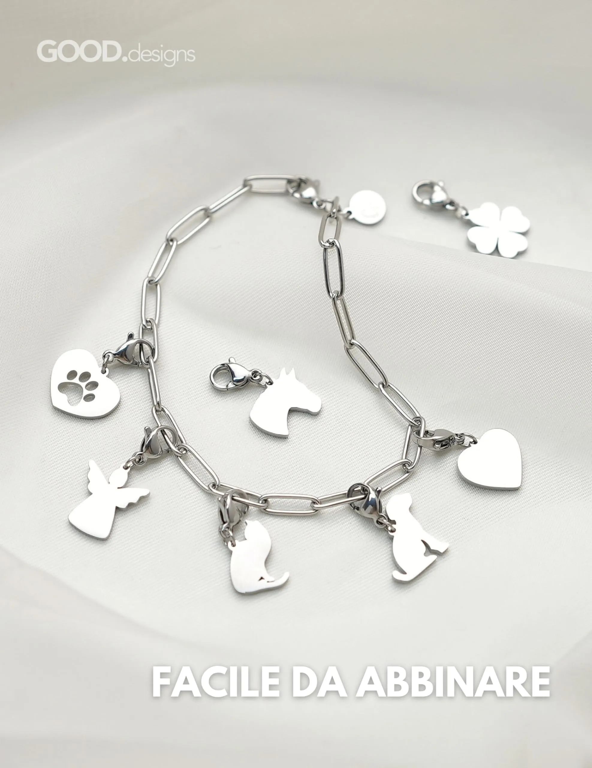 Charms ciondolo madre e figlia con chiusura a moschettone | Ciondolo per collana color argento in acciaio inox 316L | Charm per bracciale, color argento | Resistente all'acqua - immagine 3