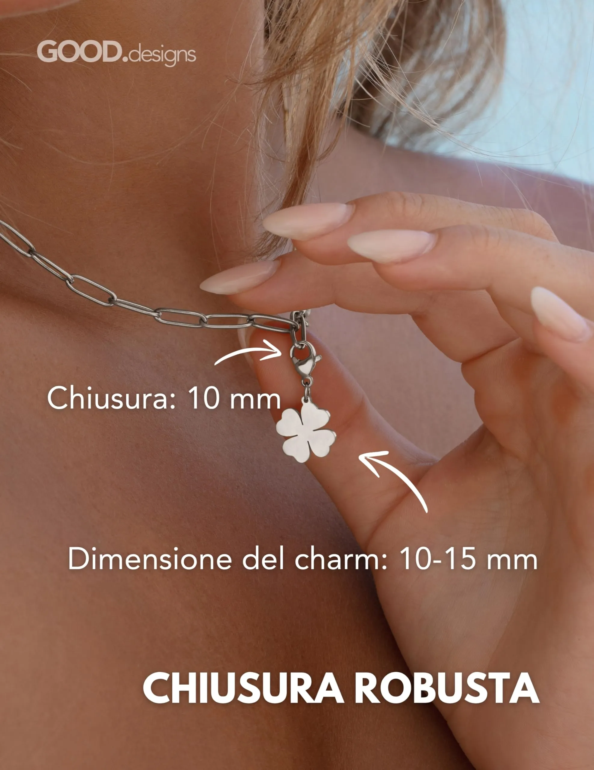 Charms ciondolo madre e figlia con chiusura a moschettone | Ciondolo per collana color argento in acciaio inox 316L | Charm per bracciale, color argento | Resistente all'acqua - immagine 4