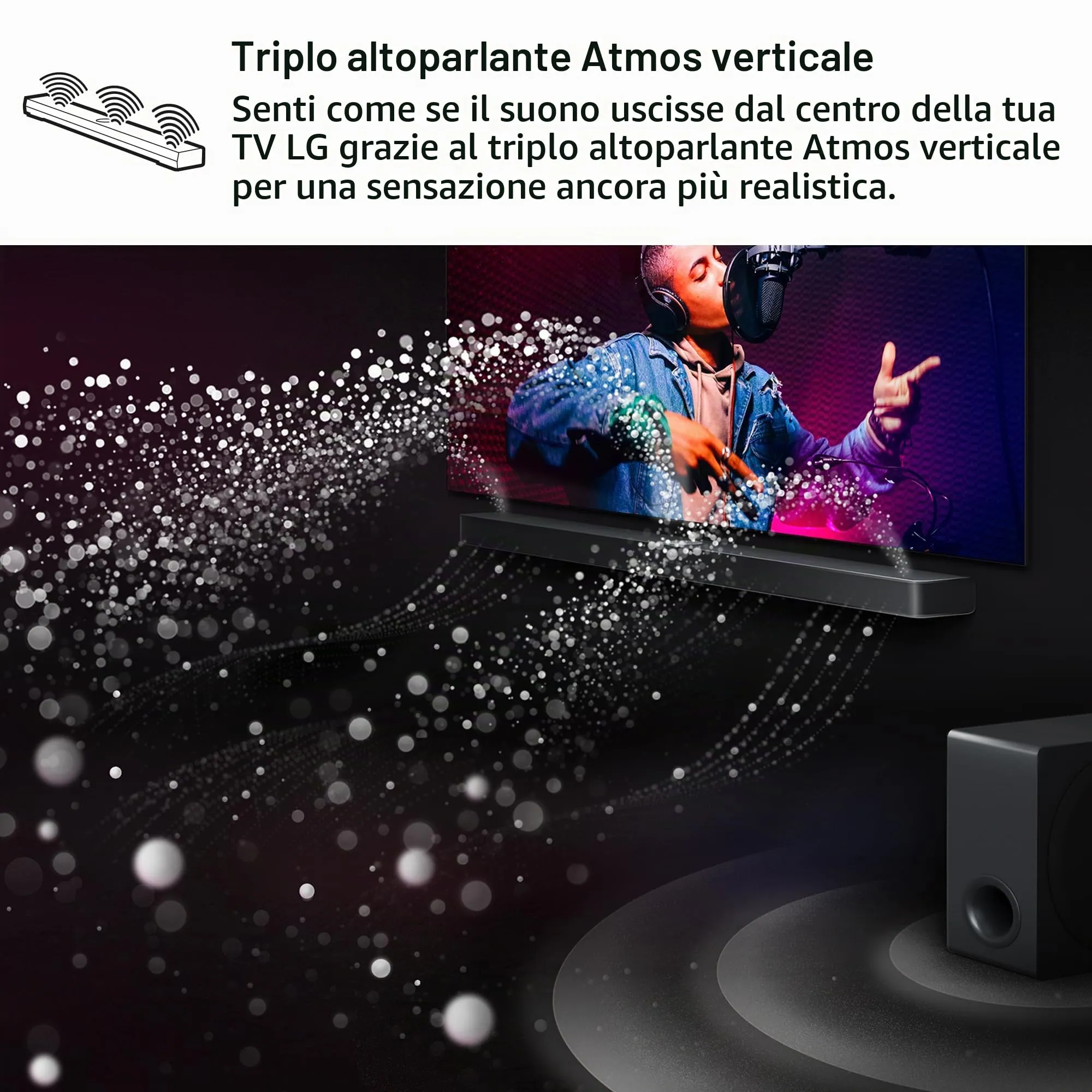 LG S95AR - Soundbar 9.1.5 con Dolby Atmos e DTS:X, 810 W di potenza, subwoofer wireless e altoparlanti posteriori, audio ad alta risoluzione (Hi-Res), Bluetooth, IA Ready, nero - immagine 3