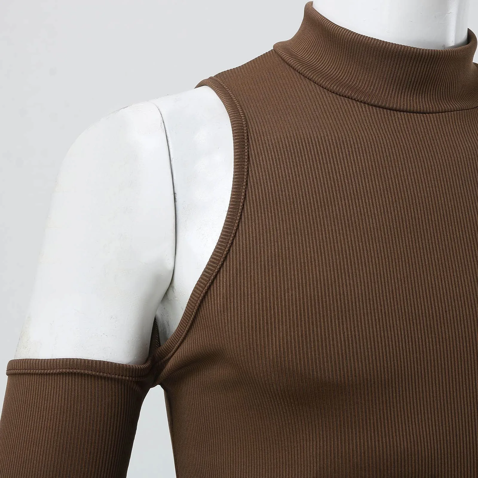 Duohropke Canottiera sportiva da uomo a collo alto, senza maniche, per palestra, sport, crop, per allenamento, bodybuilding, fitness, ascelle, estive, spiaggia, per il tempo libero, 03 caffè, XL - immagine 7