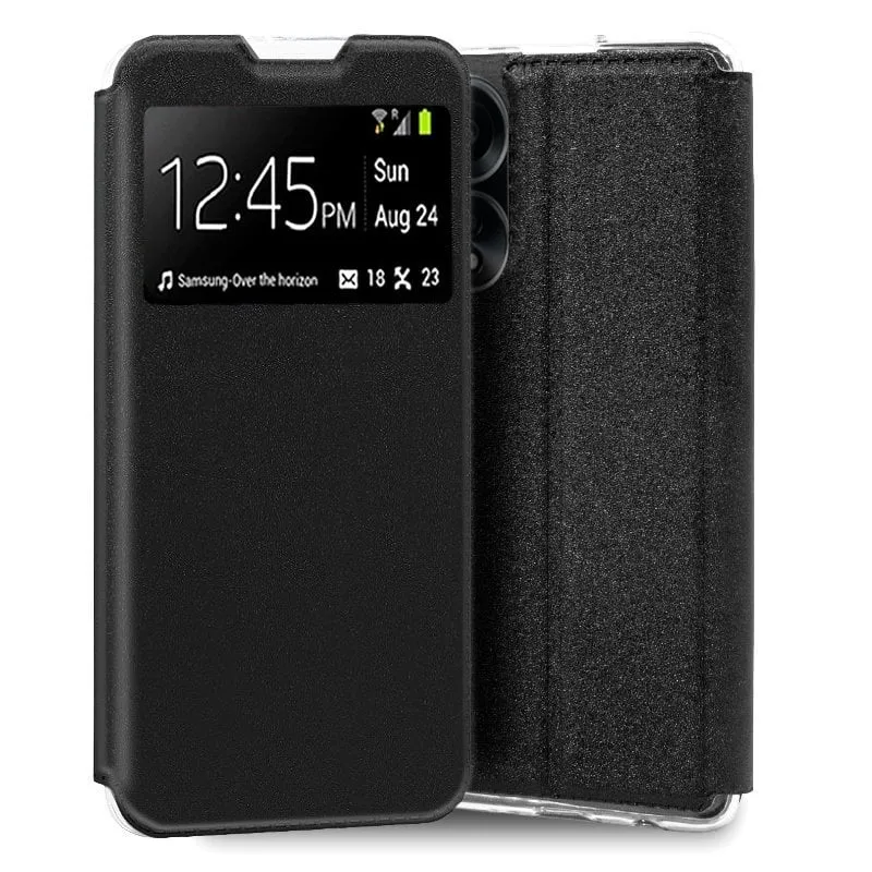 Custodia Flip Cover liscia nera fresca per Oppo A58 4G - immagine 1