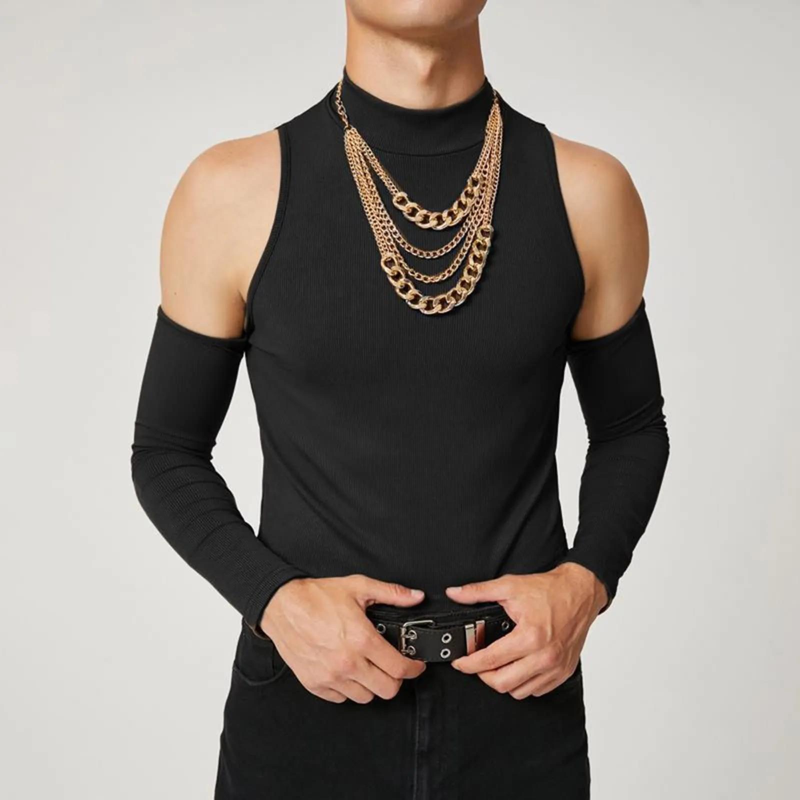 Duohropke Canottiera sportiva da uomo a collo alto, senza maniche, per palestra, sport, crop, per allenamento, bodybuilding, fitness, ascelle, estive, spiaggia, per il tempo libero, 03 nero., XL - immagine 4