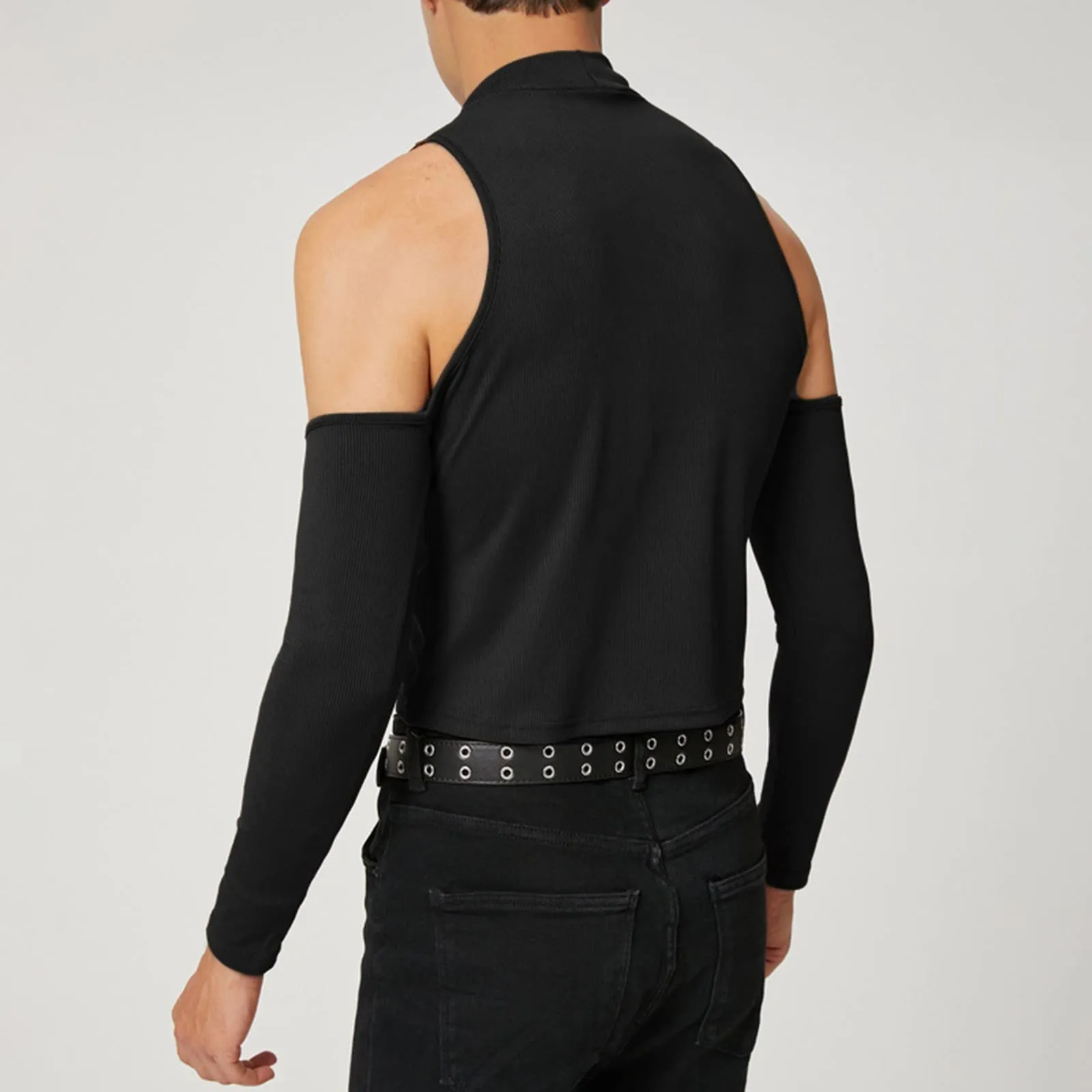 Duohropke Canottiera sportiva da uomo a collo alto, senza maniche, per palestra, sport, crop, per allenamento, bodybuilding, fitness, ascelle, estive, spiaggia, per il tempo libero, 03 nero., XL - immagine 5