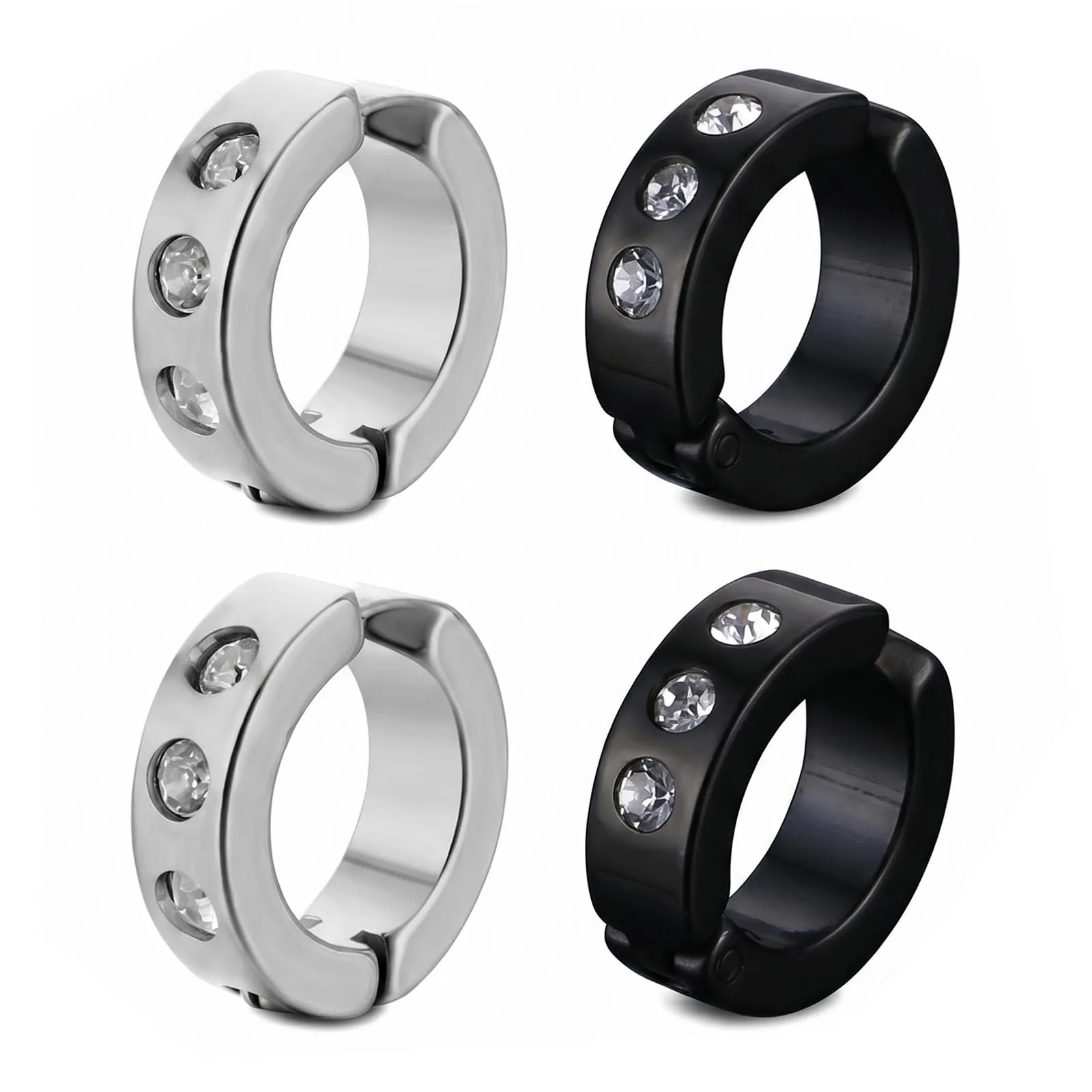 XENQITO 2 Paia Orecchini uomo, Orecchini da Uomo Donna in Acciaio Inossidabile, Orecchinis Senza Buco, Clip Senza Buco Inossidabile cerchi non piercing clip in acciaio(Multicolore) - immagine 1