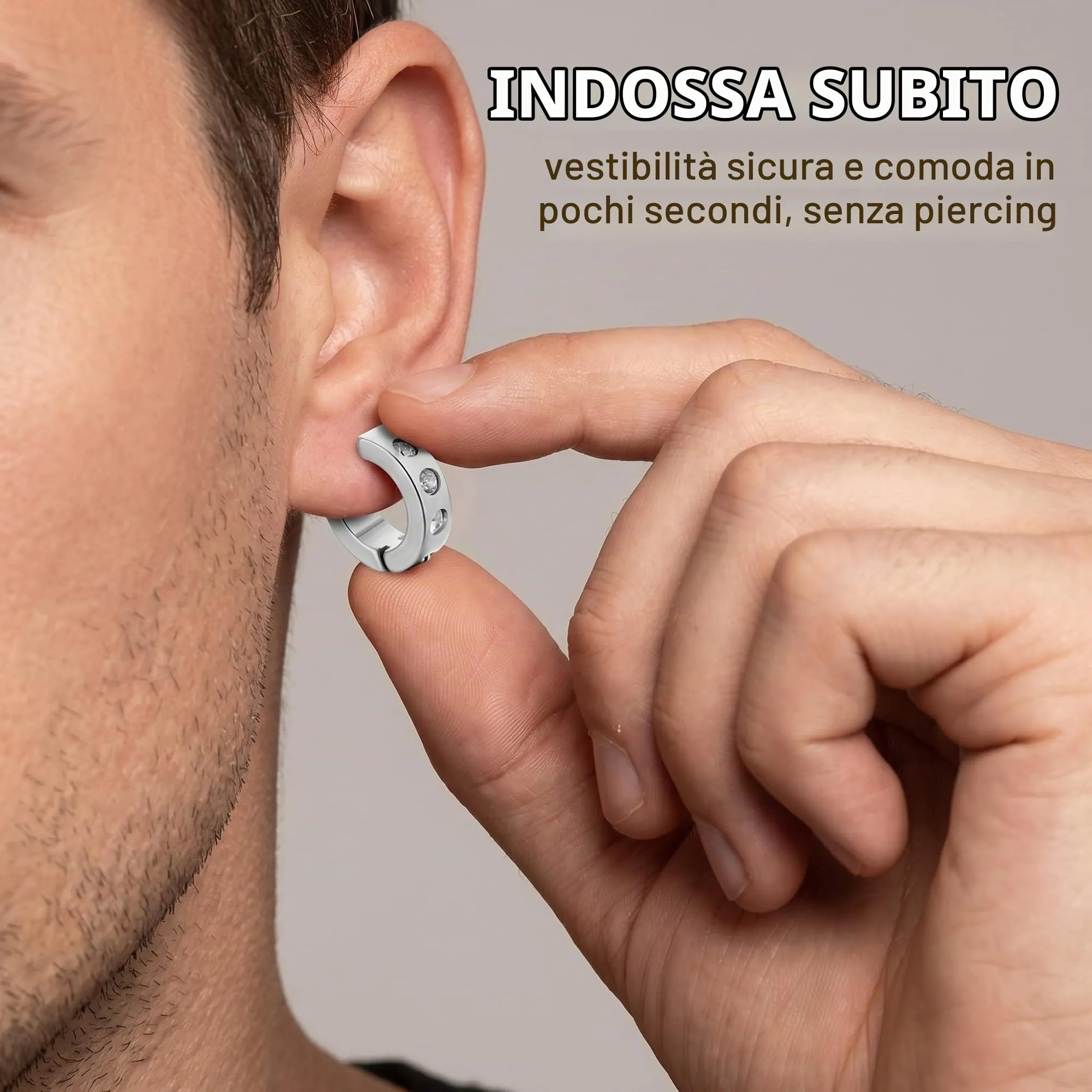 XENQITO 2 Paia Orecchini uomo, Orecchini da Uomo Donna in Acciaio Inossidabile, Orecchinis Senza Buco, Clip Senza Buco Inossidabile cerchi non piercing clip in acciaio(Multicolore) - immagine 6