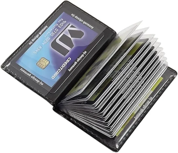 myledershop Porta carte di credito in ecopelle con 12 scomparti, Design 2, argento, Einheitsgröße, Moderno - immagine 3