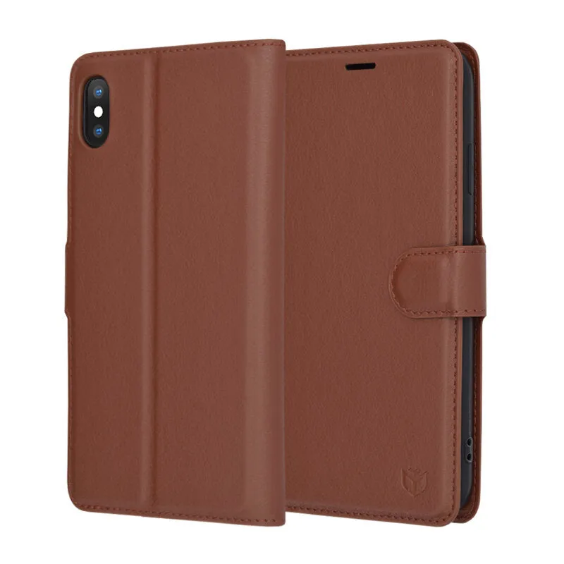 Custodia per Apple iPhone XS Max, Techsuit, Leather Folio, Marrone - immagine 1