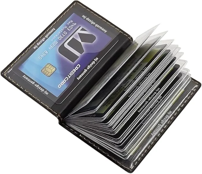 myledershop - Porta carte di credito e biglietti da visita con cuciture a contrasto, 12 scomparti, MJ-Design-Germany, Einheitsgröße, Moderno - immagine 3