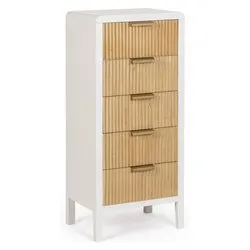 CHARLEY Cassettiera 5 Cassetti Bianco e Naturale (40cm) - immagine 1