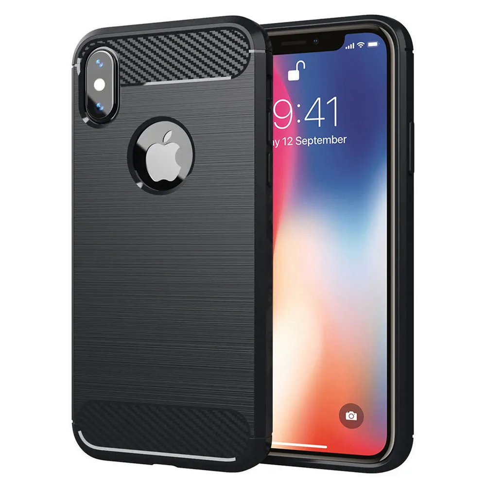Custodia per Apple iPhone XS / X, Techsuit, Carbonio, Nera - immagine 1