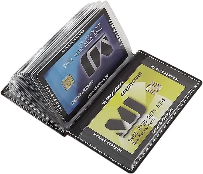 myledershop - Porta carte di credito e biglietti da visita con cuciture a contrasto, 12 scomparti, MJ-Design-Germany, Einheitsgröße, Moderno - immagine 5