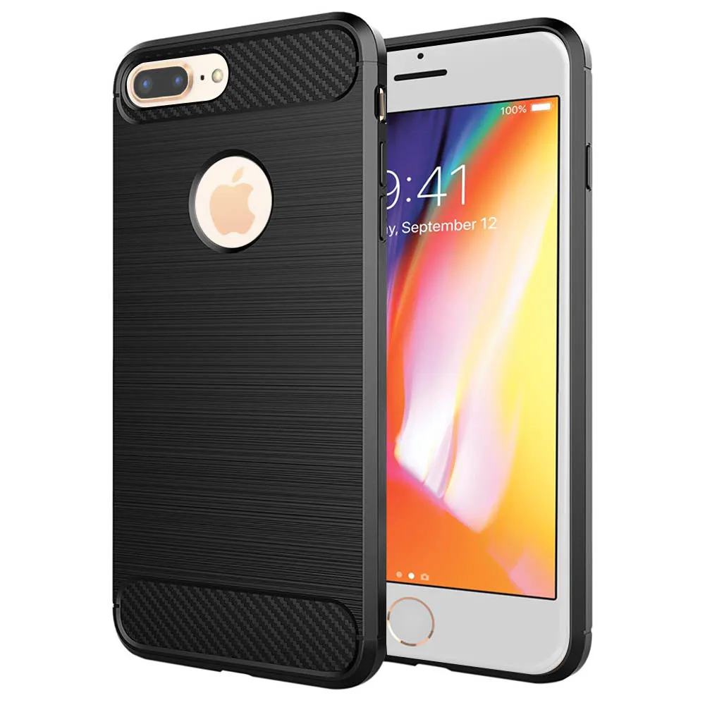 Custodia per Apple iPhone 8 Plus, Techsuit, Carbonio, Nera - immagine 1