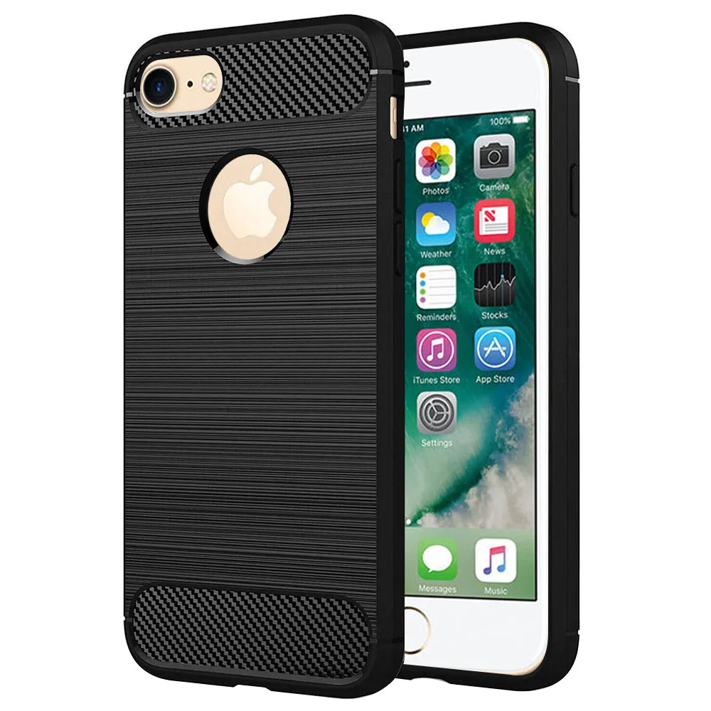 Custodia per Apple iPhone 8 / 7, Techsuit, Carbonio, Nera - immagine 1