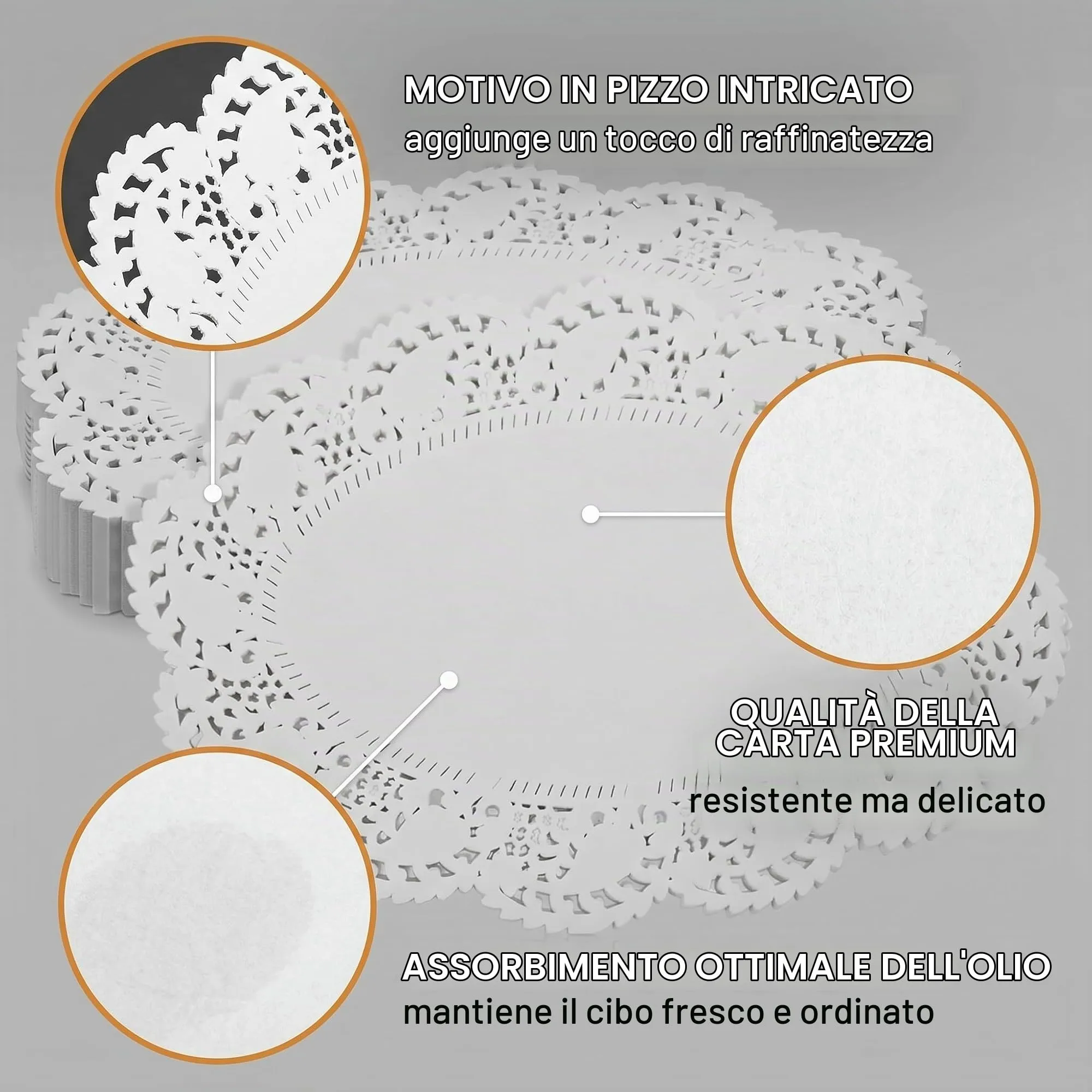 150 Pezzi Centrini di Carta Pizzo Ovali 30,5 x 21,5 cm, Tovagliette Carta Monouso Antiunto per Dolci e Fritti, Sottotorta Eleganti per Feste, Catering e Buffet, Bianco - immagine 8