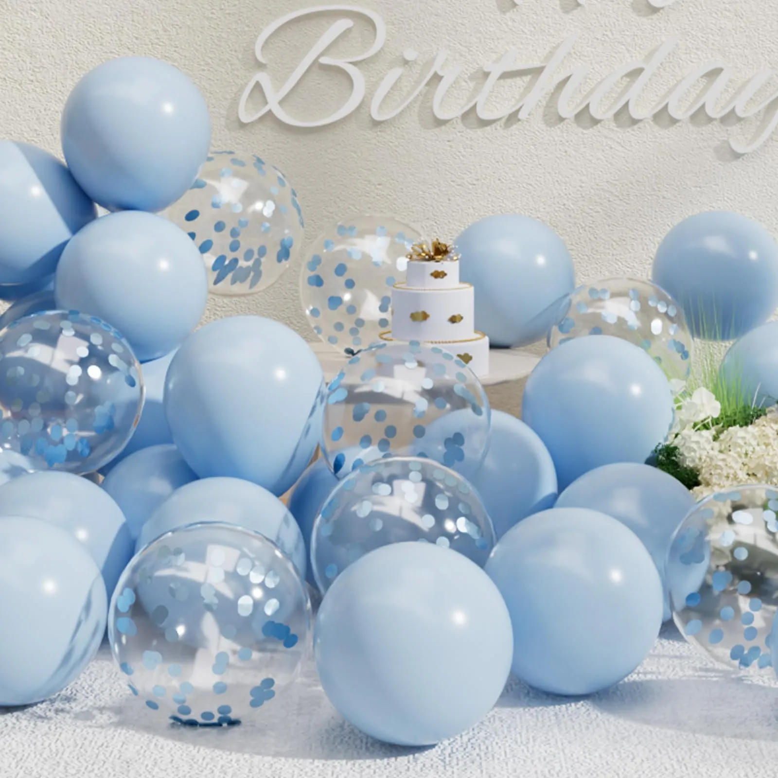 SUWEN 47Pcs Blu Chiaro Lattice Confetti Palloncini Set - immagine 1