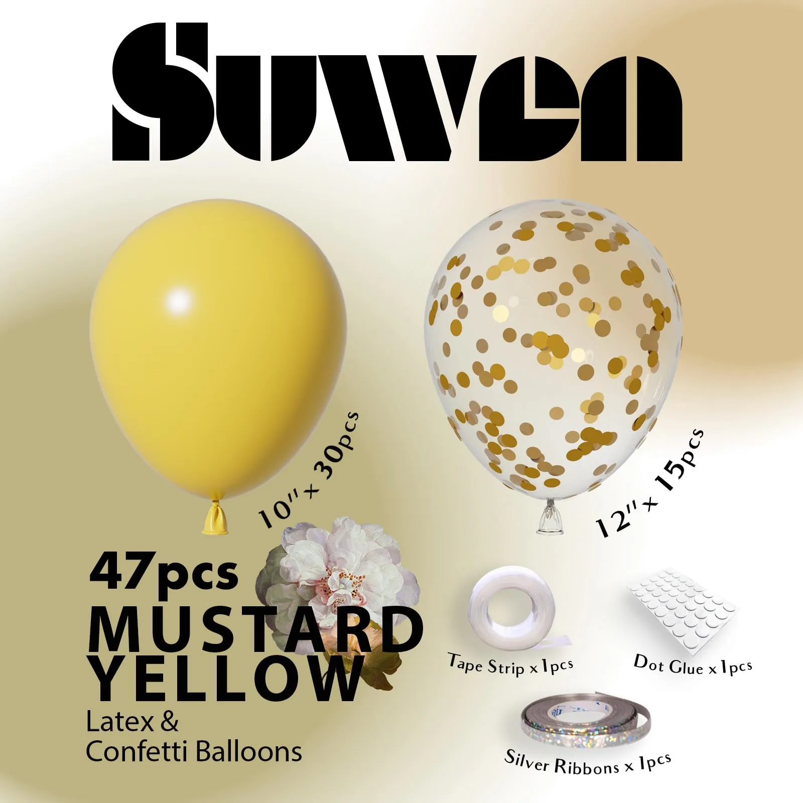 SUWEN 47Pcs Giallo Senape Lattice Confetti Palloncini Set - immagine 4