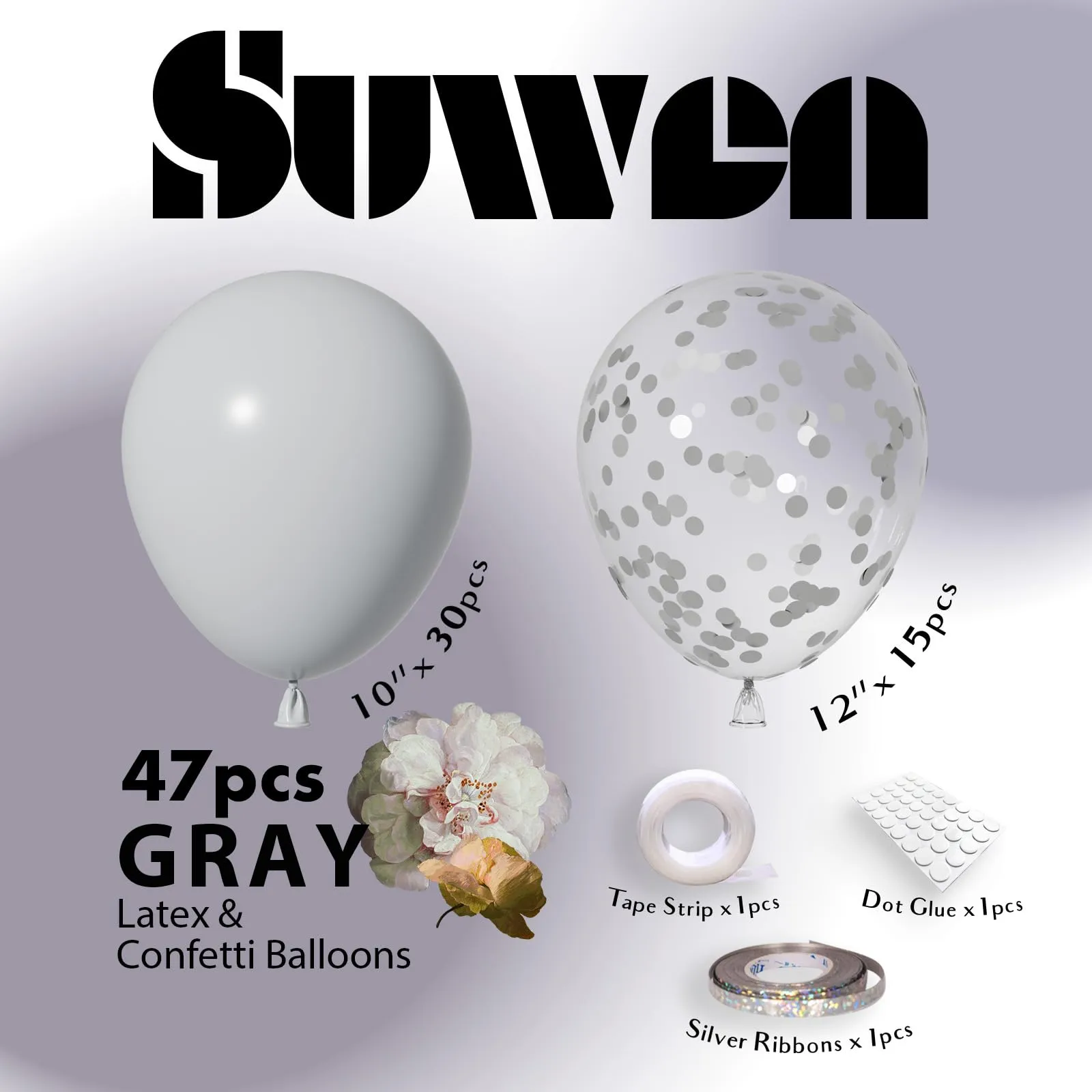 SUWEN 47Pcs Grigio Lattice Confetti Palloncini Set - immagine 5