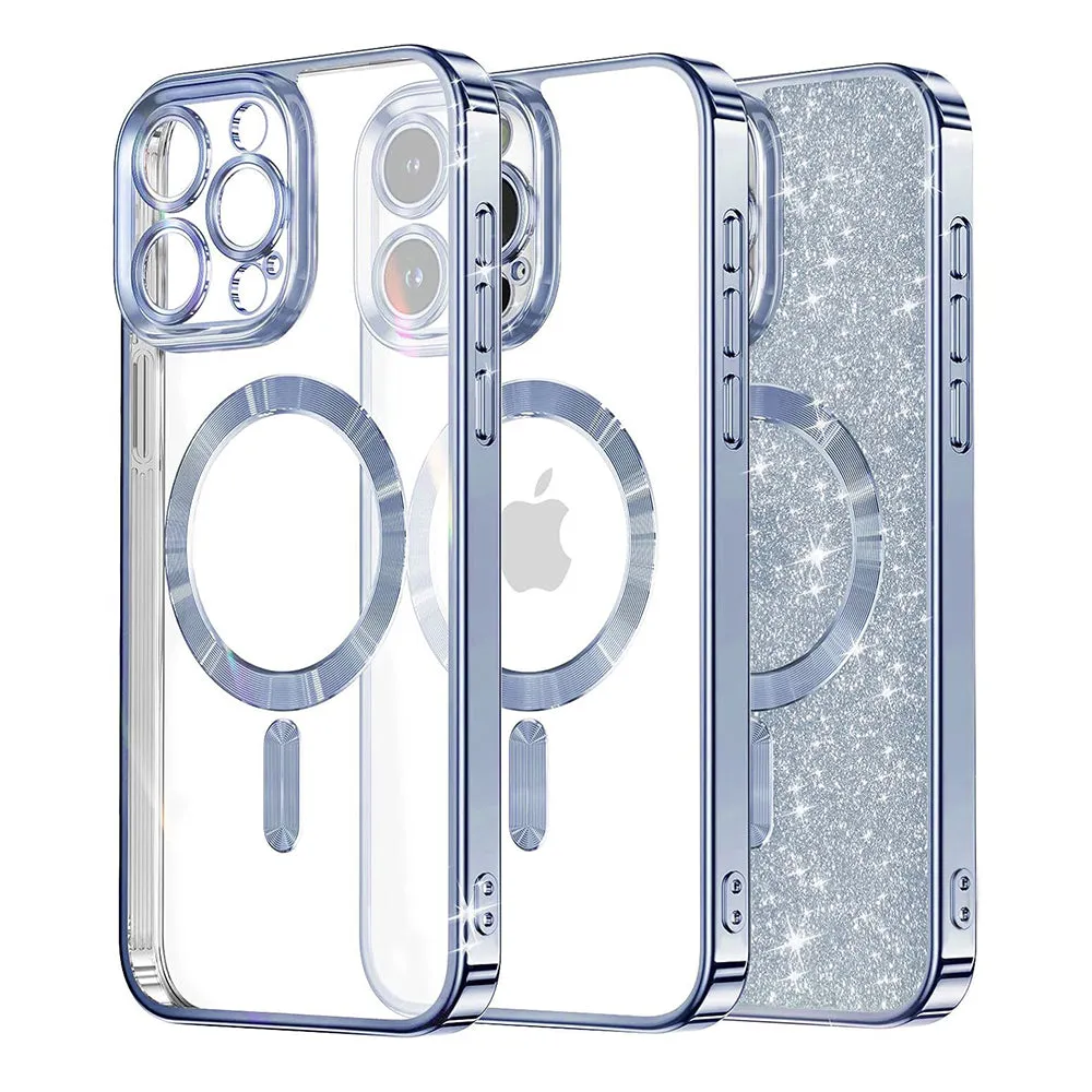 Custodia MagSafe per Apple iPhone 16 Pro Max, Techsuit, Luxury Glitter, Blu - immagine 1
