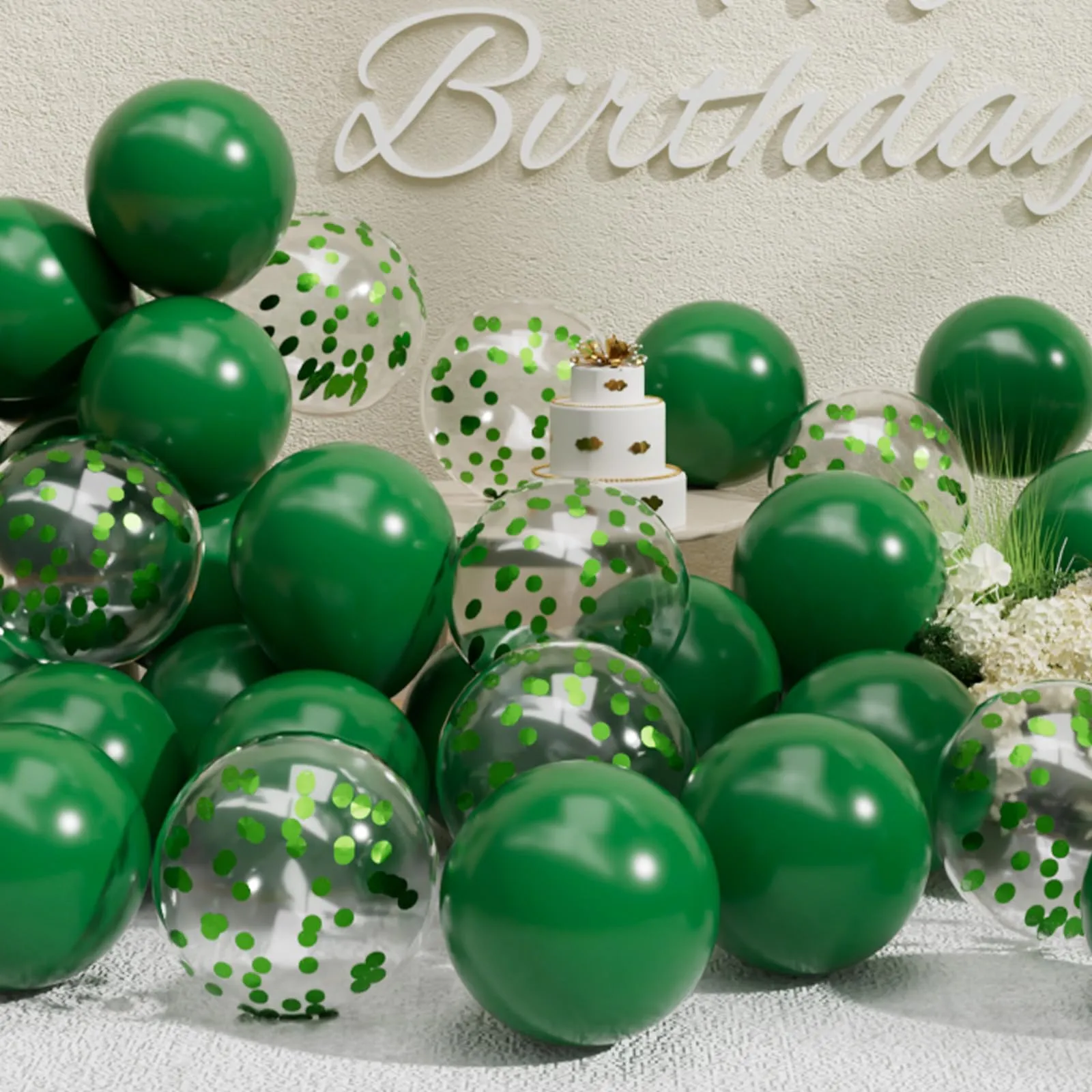 SUWEN 47Pcs Verde Scuro Lattice Confetti Palloncini Set - immagine 1