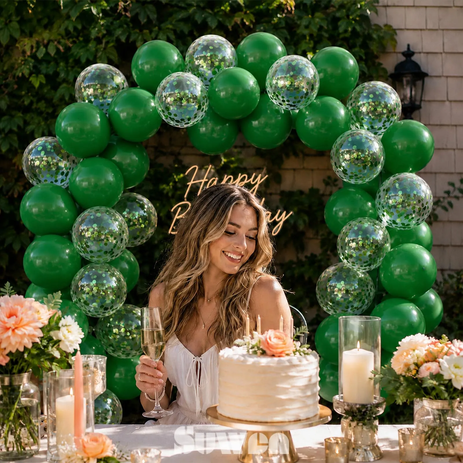 SUWEN 47Pcs Verde Scuro Lattice Confetti Palloncini Set - immagine 4