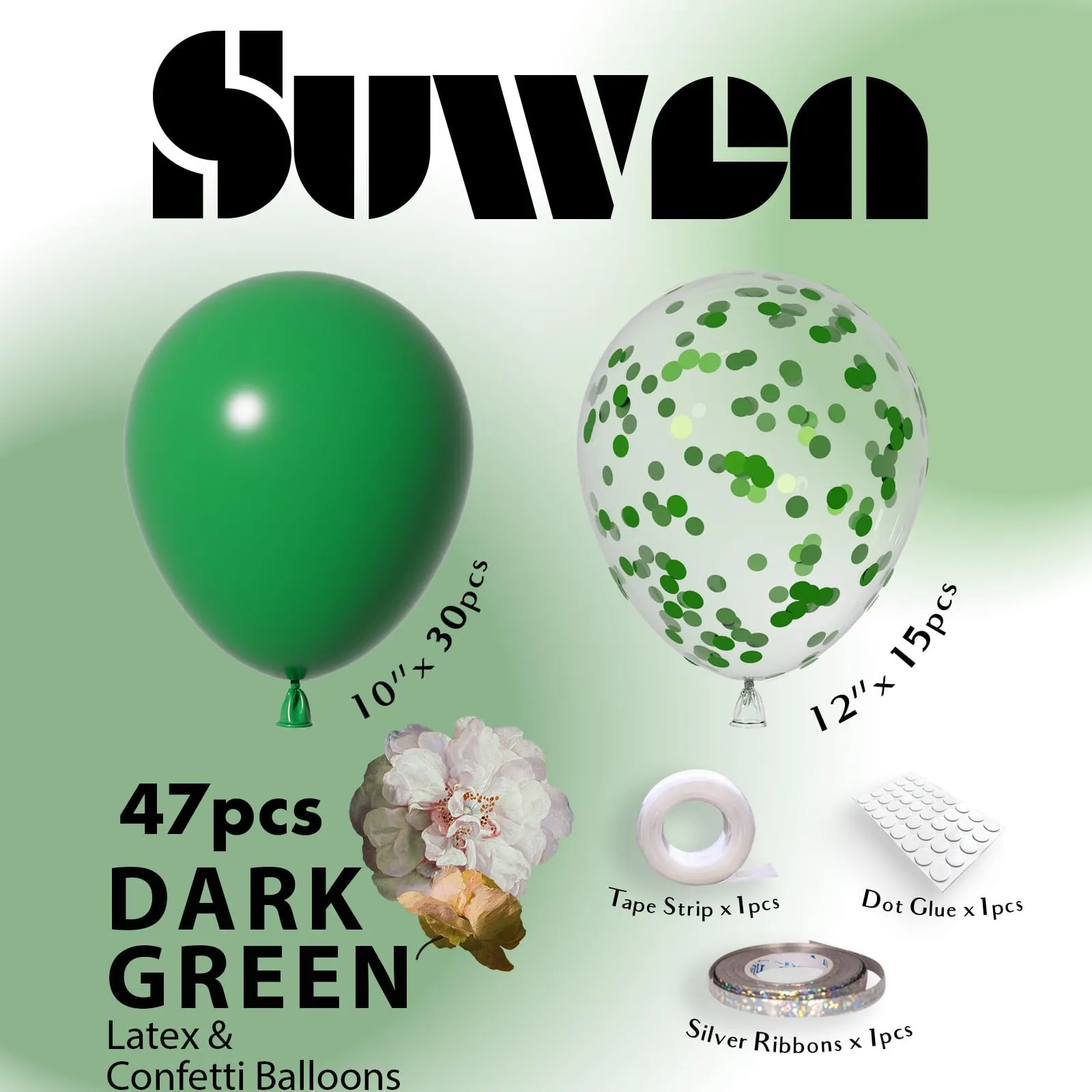SUWEN 47Pcs Verde Scuro Lattice Confetti Palloncini Set - immagine 5