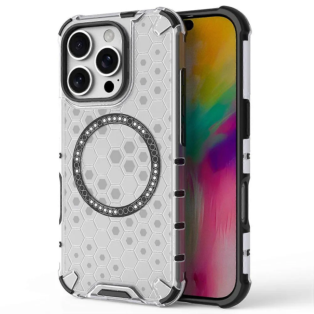 Custodia MagSafe per Apple iPhone 16 Pro, Techsuit, HoneyComb Shield, Bianca - immagine 1