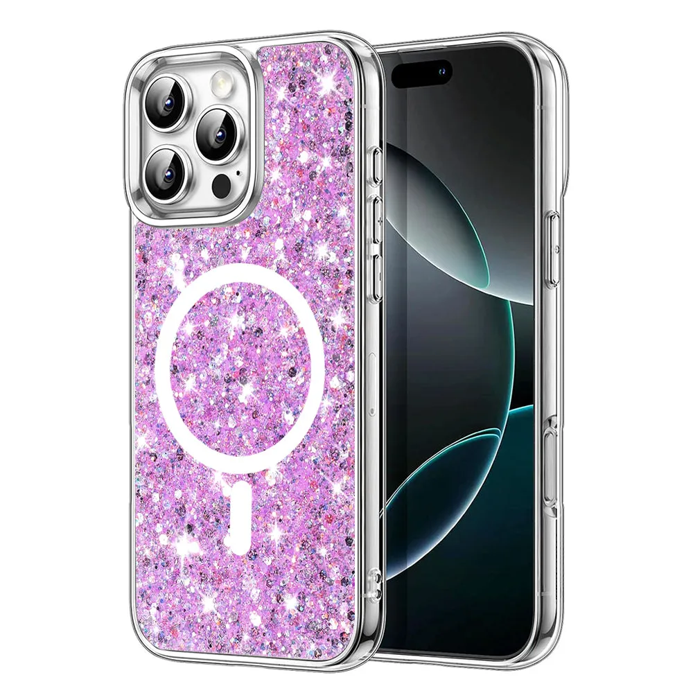 Custodia MagSafe per Apple iPhone 16 Pro, Techsuit, Sparkly Glitter, Magenta - immagine 1