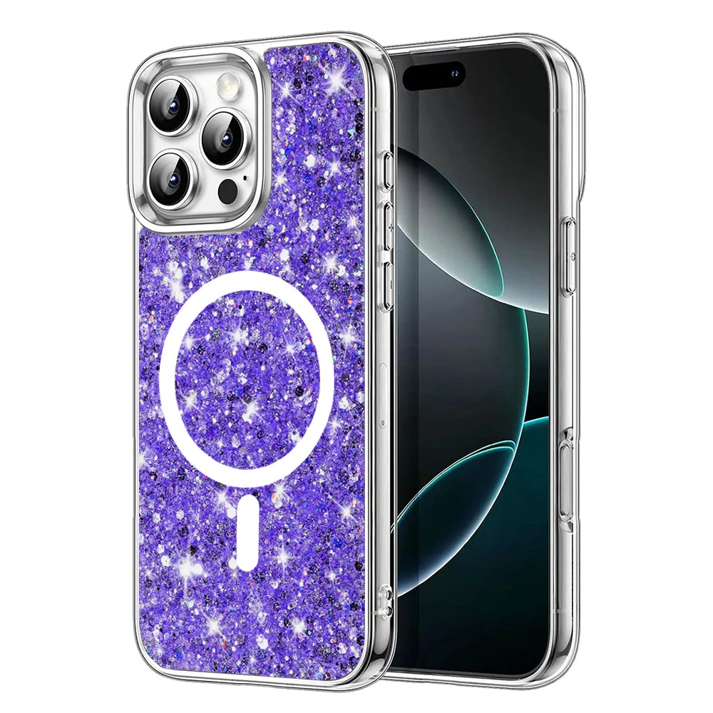 Custodia MagSafe per Apple iPhone 16 Pro, Techsuit, Sparkly Glitter, Viola - immagine 1