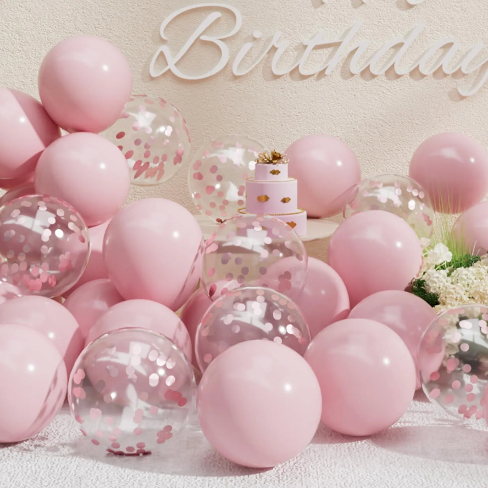 SUWEN 47Pcs Rosa Chiaro Lattice Confetti Palloncini Set - immagine 1