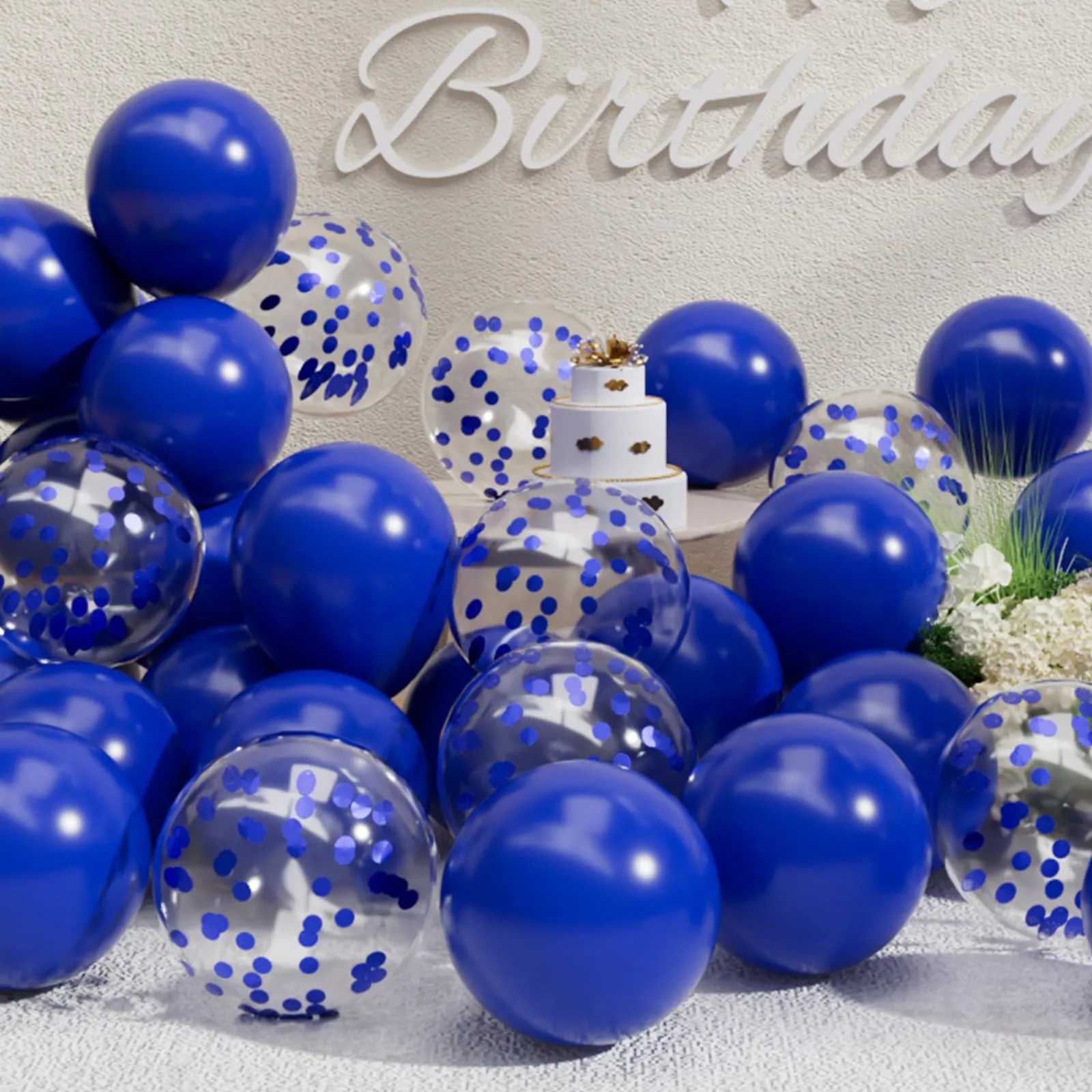 SUWEN 47Pcs Blu Reale Lattice Confetti Palloncini Set - immagine 1