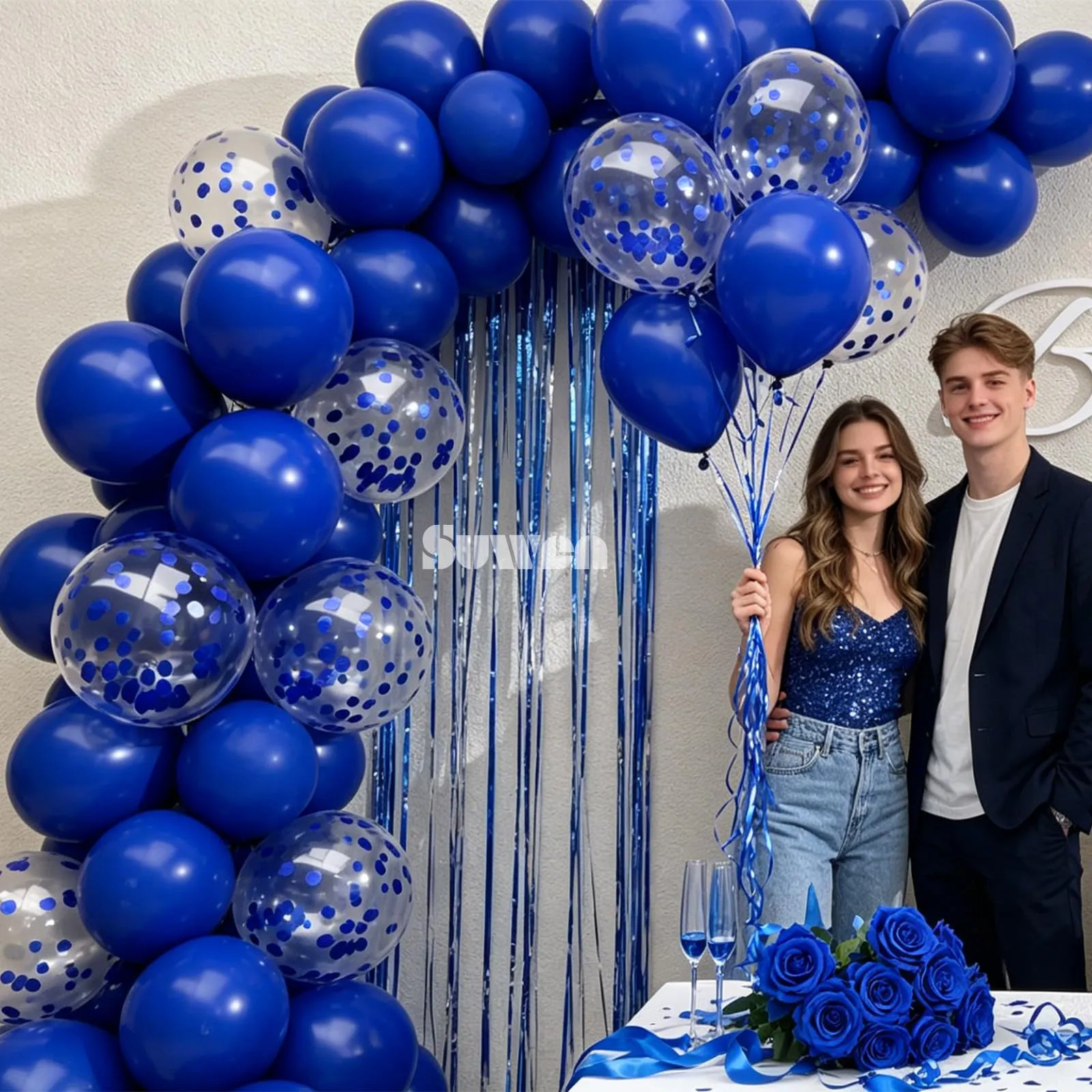 SUWEN 47Pcs Blu Reale Lattice Confetti Palloncini Set - immagine 2