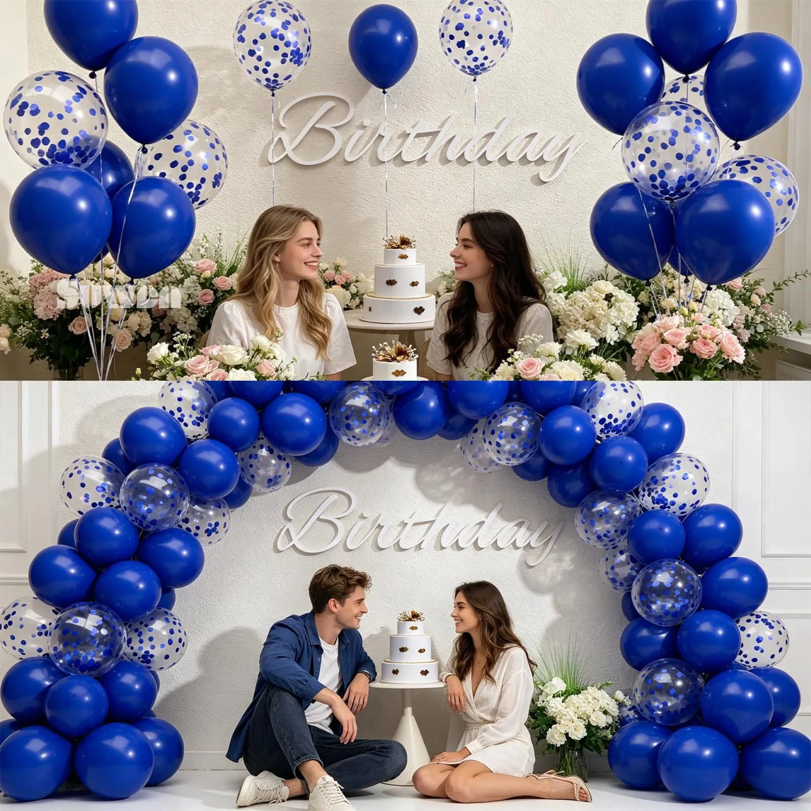 SUWEN 47Pcs Blu Reale Lattice Confetti Palloncini Set - immagine 3