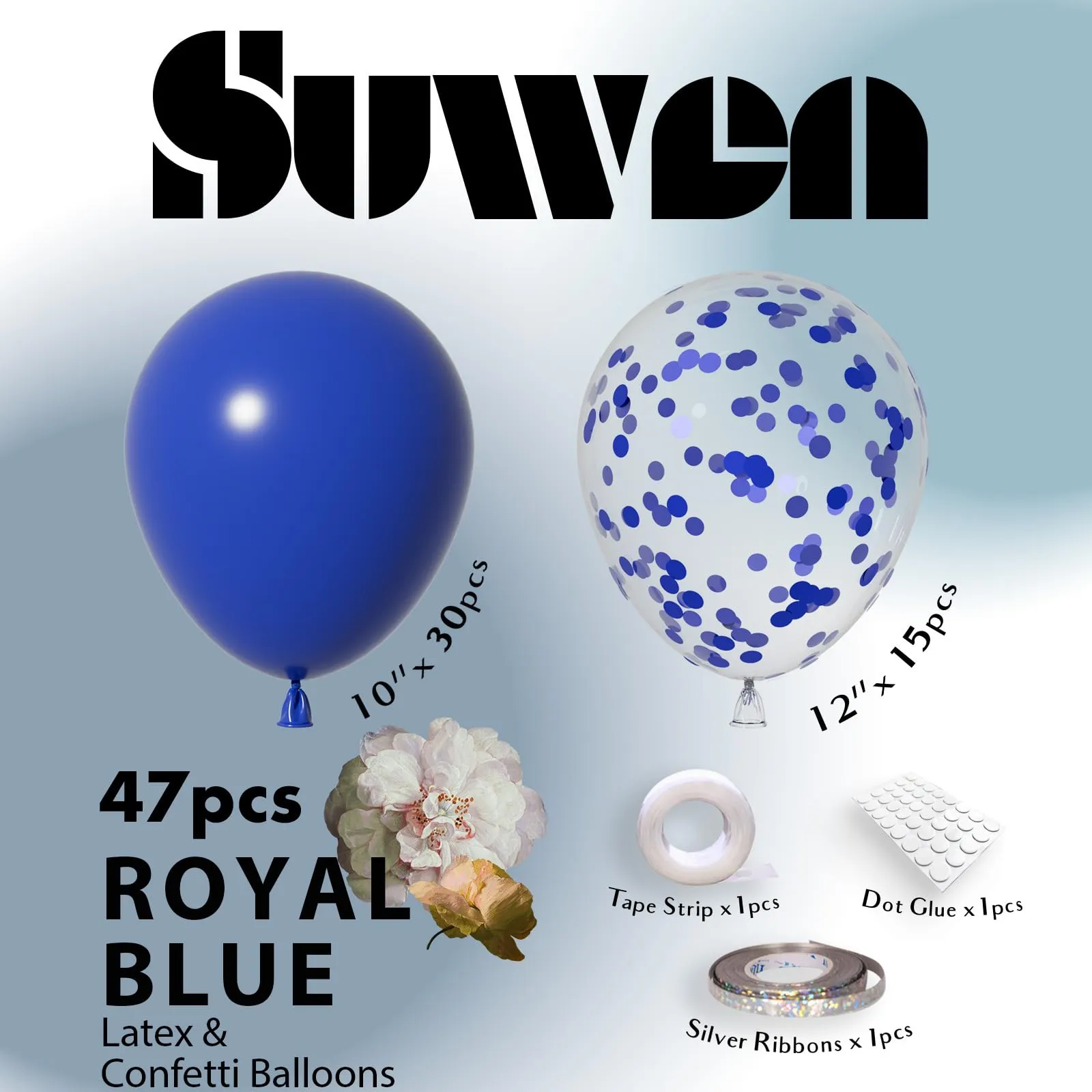 SUWEN 47Pcs Blu Reale Lattice Confetti Palloncini Set - immagine 5