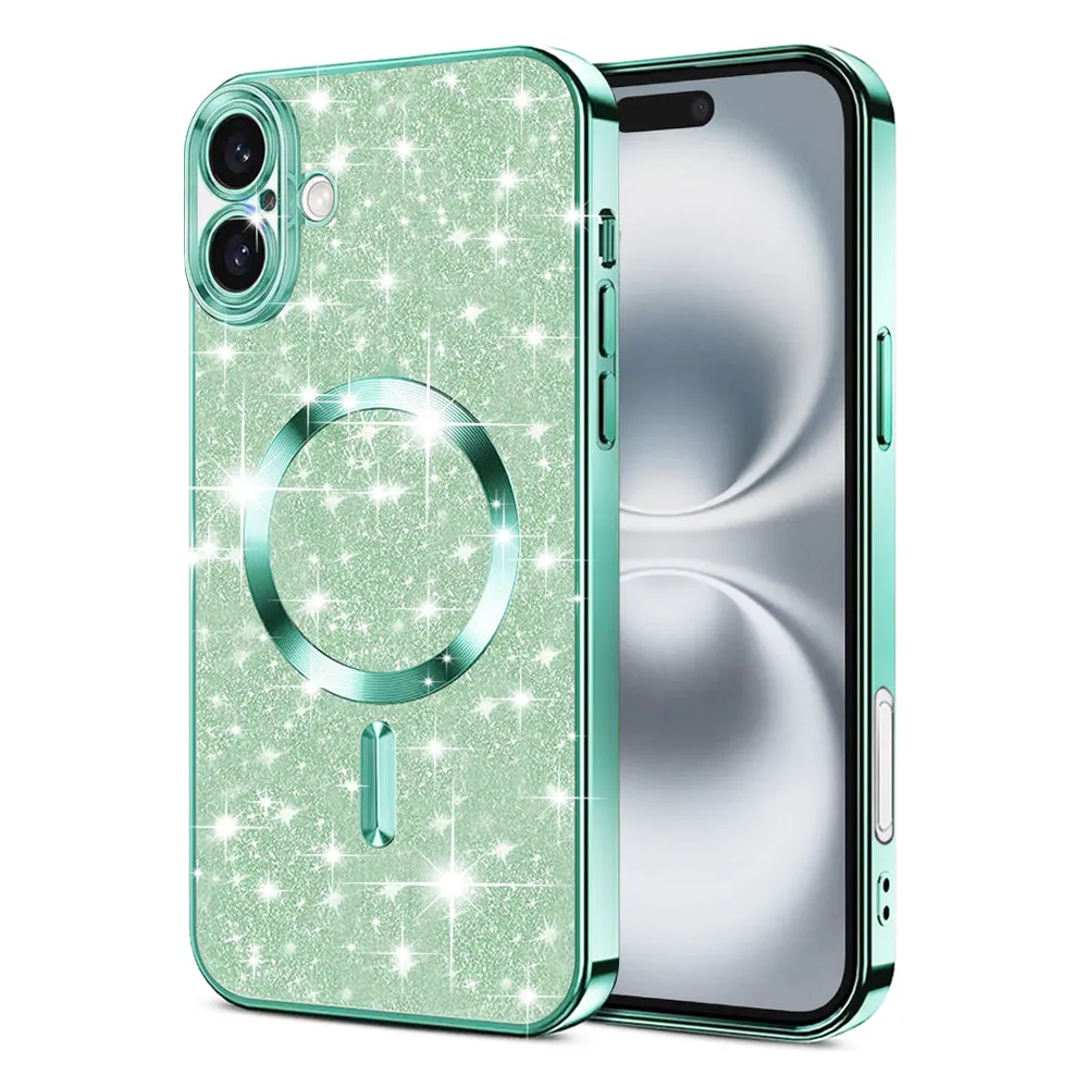 Custodia MagSafe per Apple iPhone 16 Plus, Techsuit, Luxury Glitter, Verde Chiaro - immagine 1