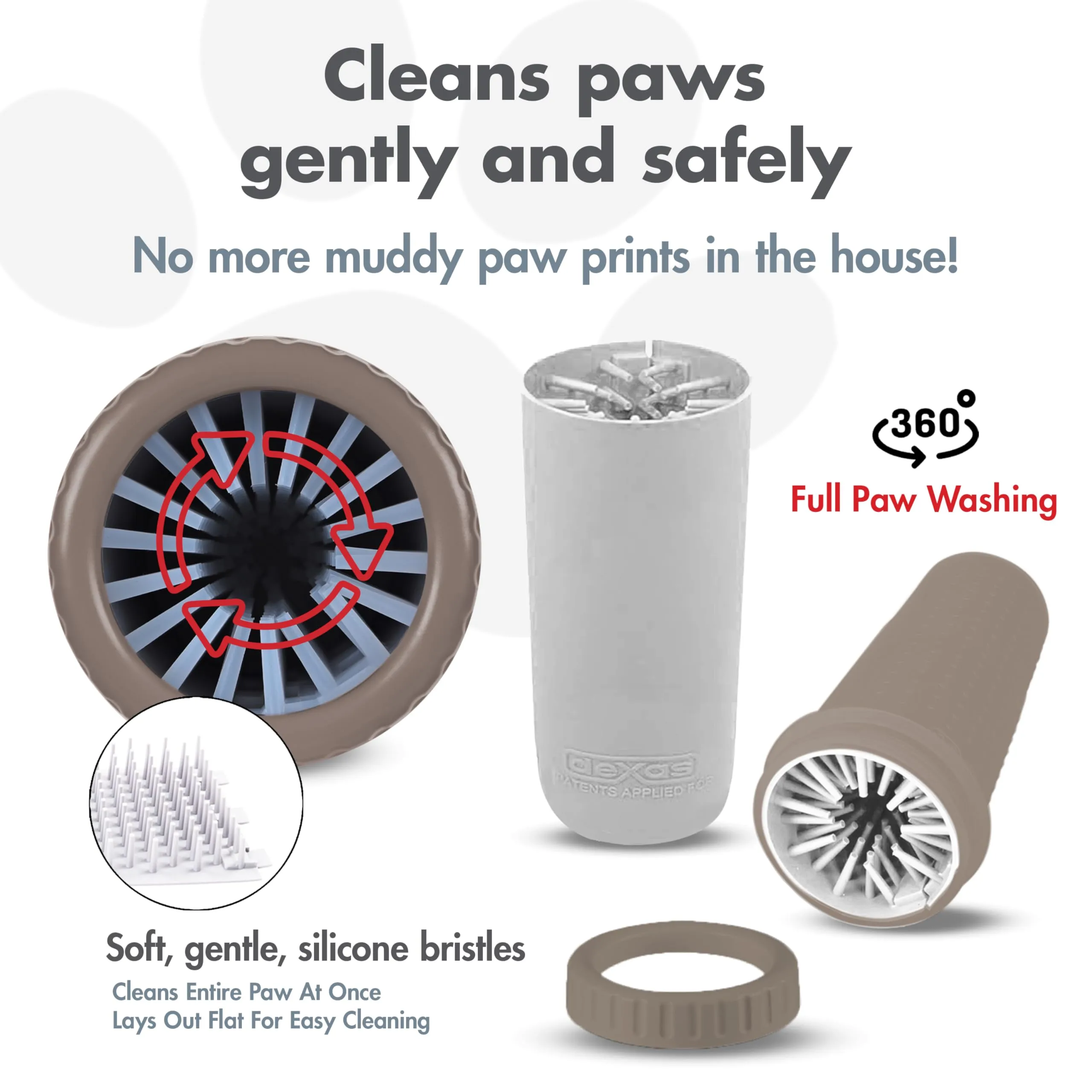 Dexas MudBuster - Pulitore per zampe di cane grande, color tortora, portatile, per zampe fangose, con setole in silicone delicato, pulizia rapida - immagine 2