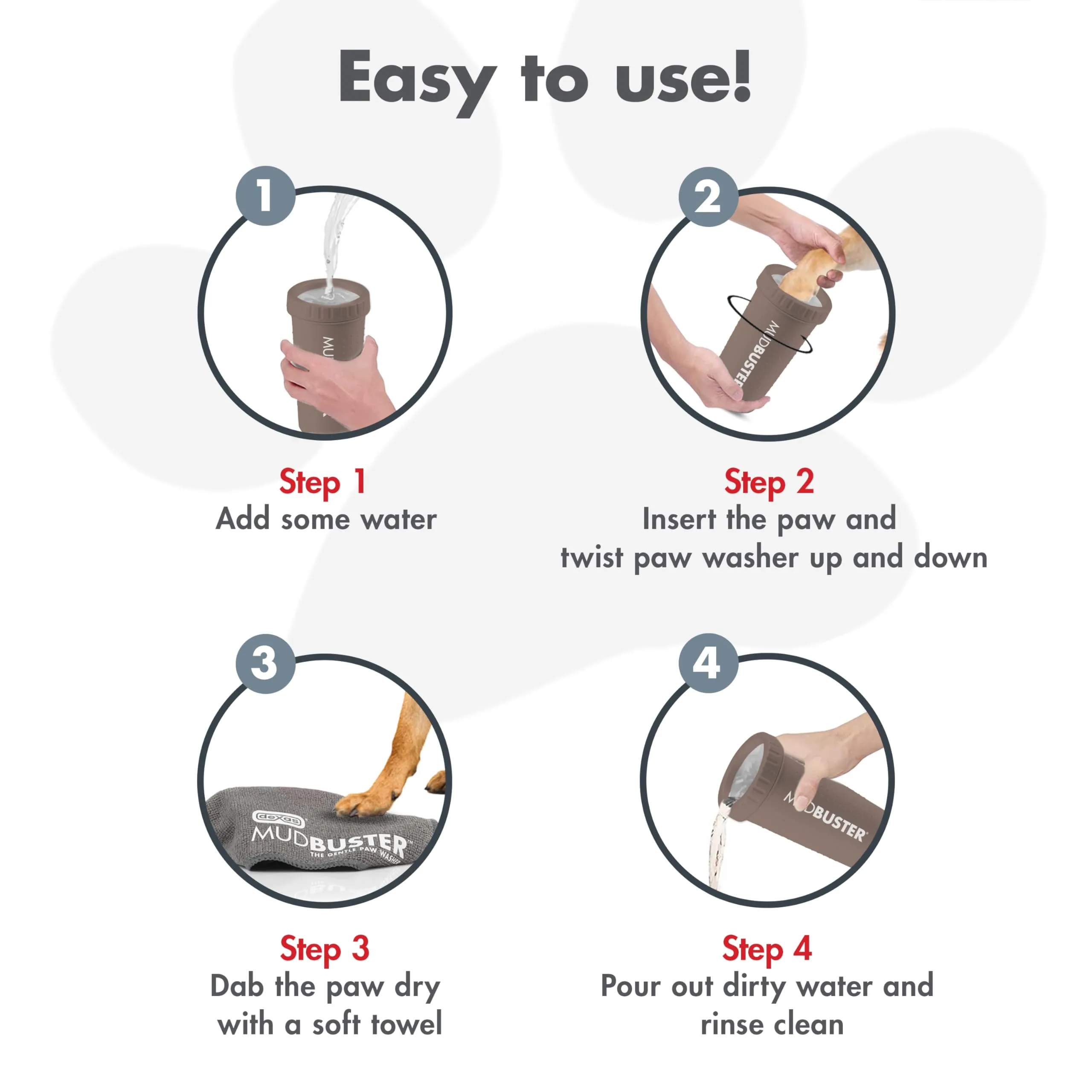 Dexas MudBuster - Pulitore per zampe di cane grande, color tortora, portatile, per zampe fangose, con setole in silicone delicato, pulizia rapida - immagine 4