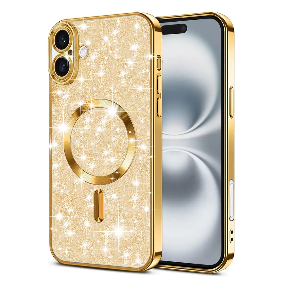 Custodia MagSafe per Apple iPhone 16 Plus, Techsuit, Luxury Glitter, Dorata - immagine 1