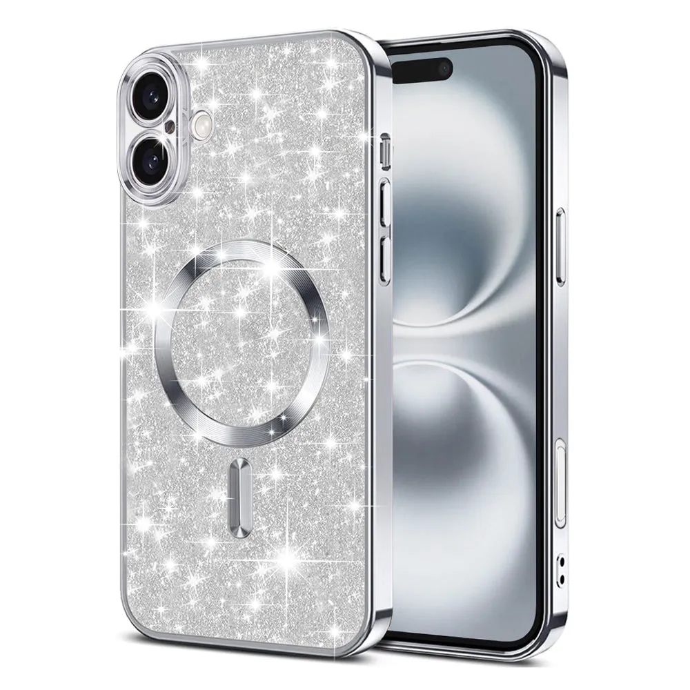Custodia MagSafe per Apple iPhone 16 Plus, Techsuit, Luxury Glitter, Argento - immagine 1