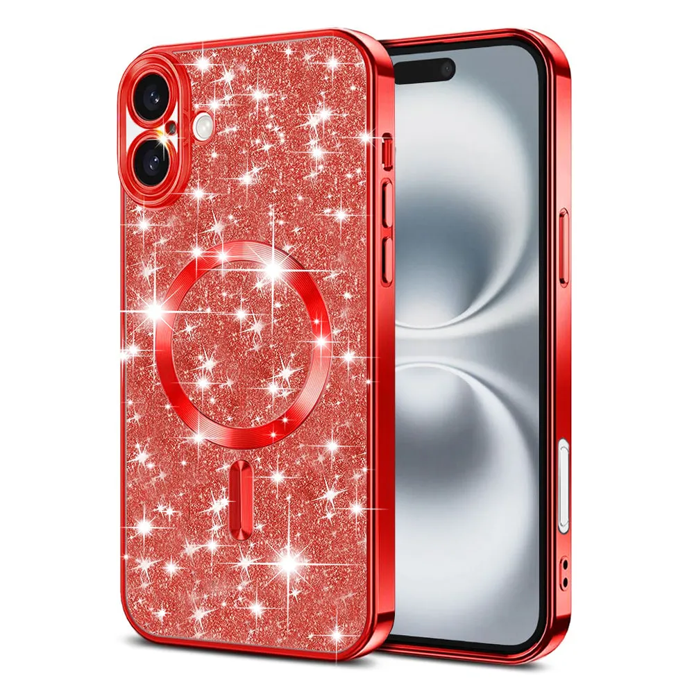 Custodia MagSafe per Apple iPhone 16 Plus, Techsuit, Luxury Glitter, Rossa - immagine 1