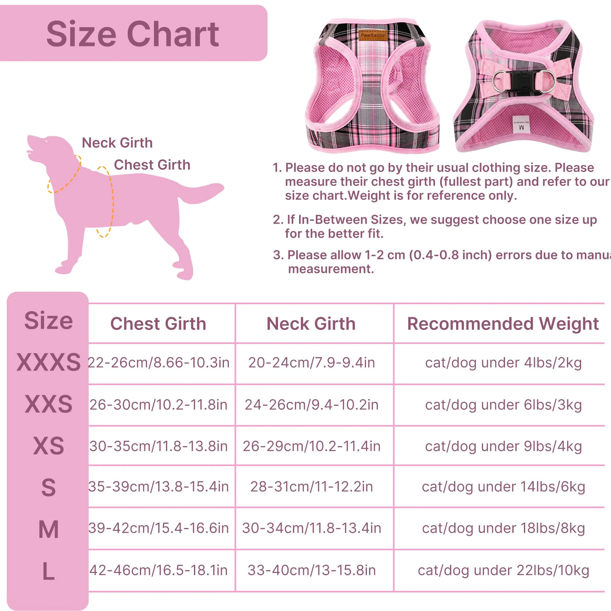 Pawsailor Pettorina Cane Taglia Piccola con Guinzaglio Anti-tiro Rosa L - immagine 4