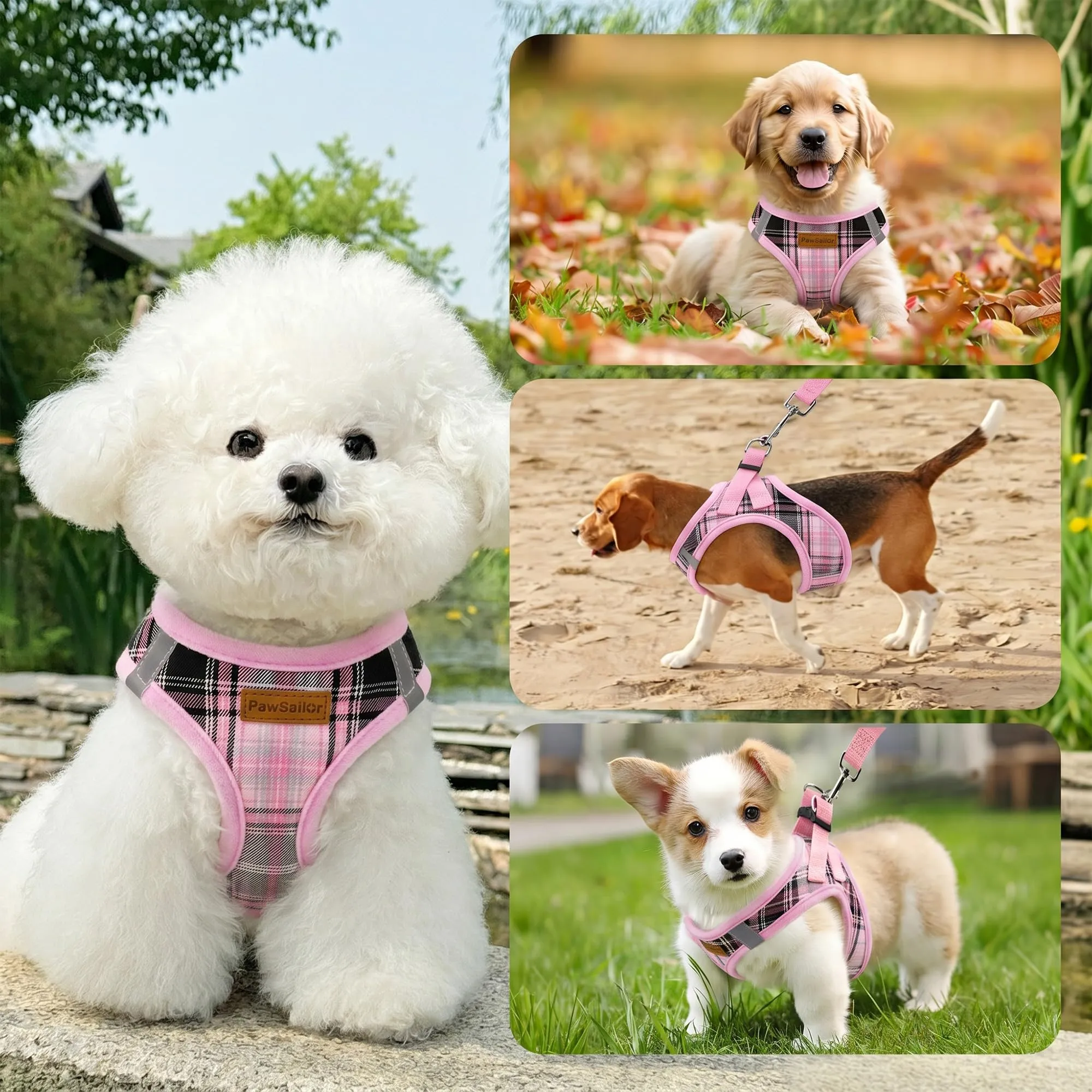 Pawsailor Pettorina Cane Taglia Piccola con Guinzaglio Anti-tiro Rosa L - immagine 6