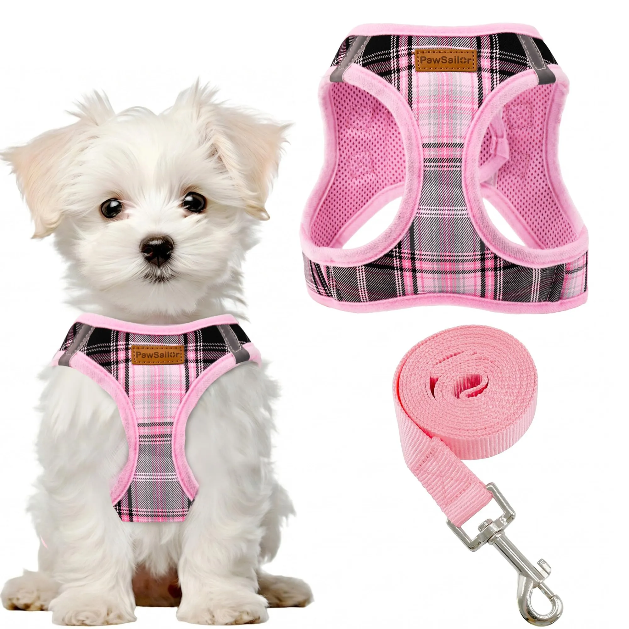 Pawsailor Pettorina Cane Taglia Piccola con Guinzaglio Anti-tiro Rosa S - immagine 1
