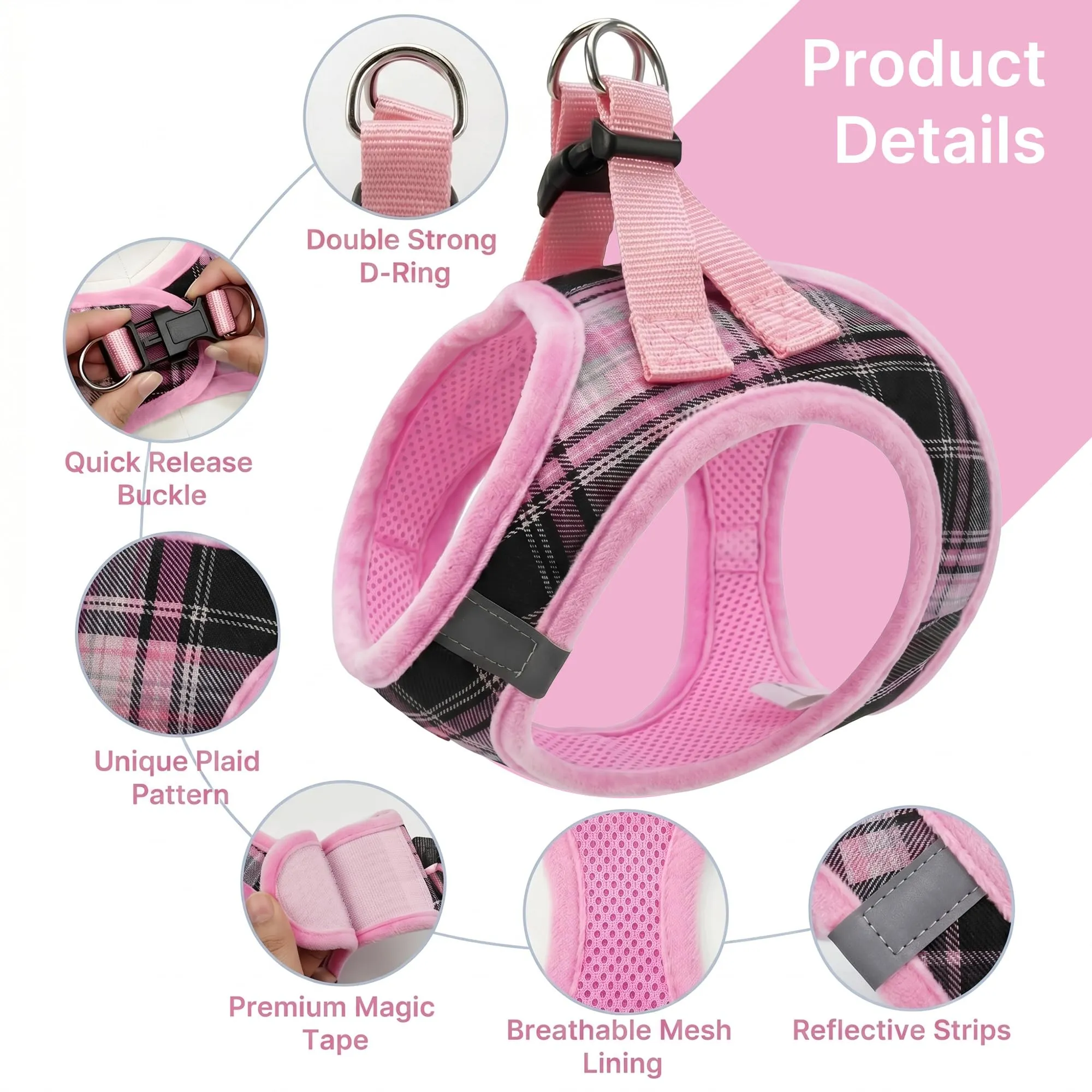 Pawsailor Pettorina Cane Taglia Piccola con Guinzaglio Anti-tiro Rosa S - immagine 2