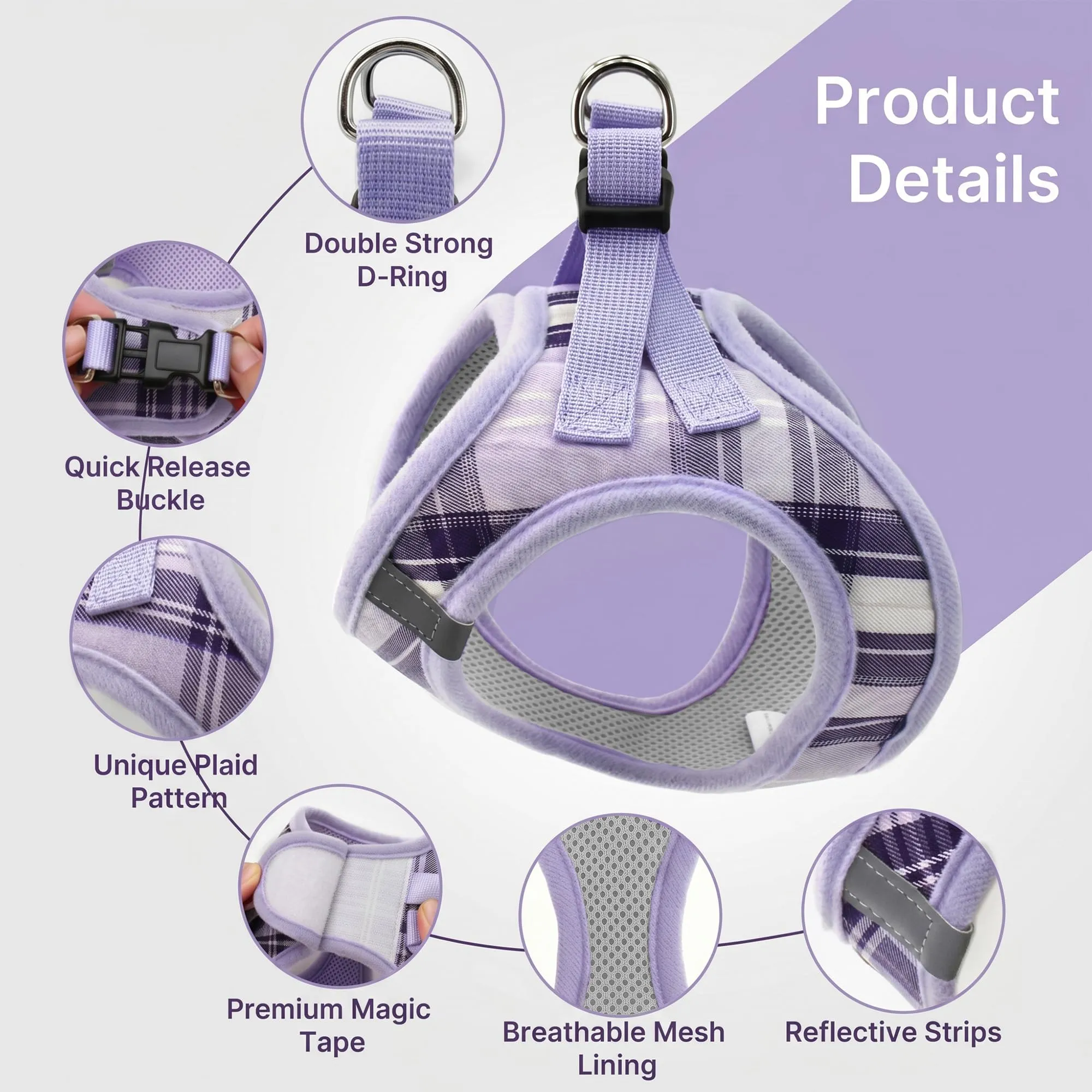 Pawsailor Pettorina Cane Piccola con Guinzaglio Anti-tiro Viola Chiaro L - immagine 2