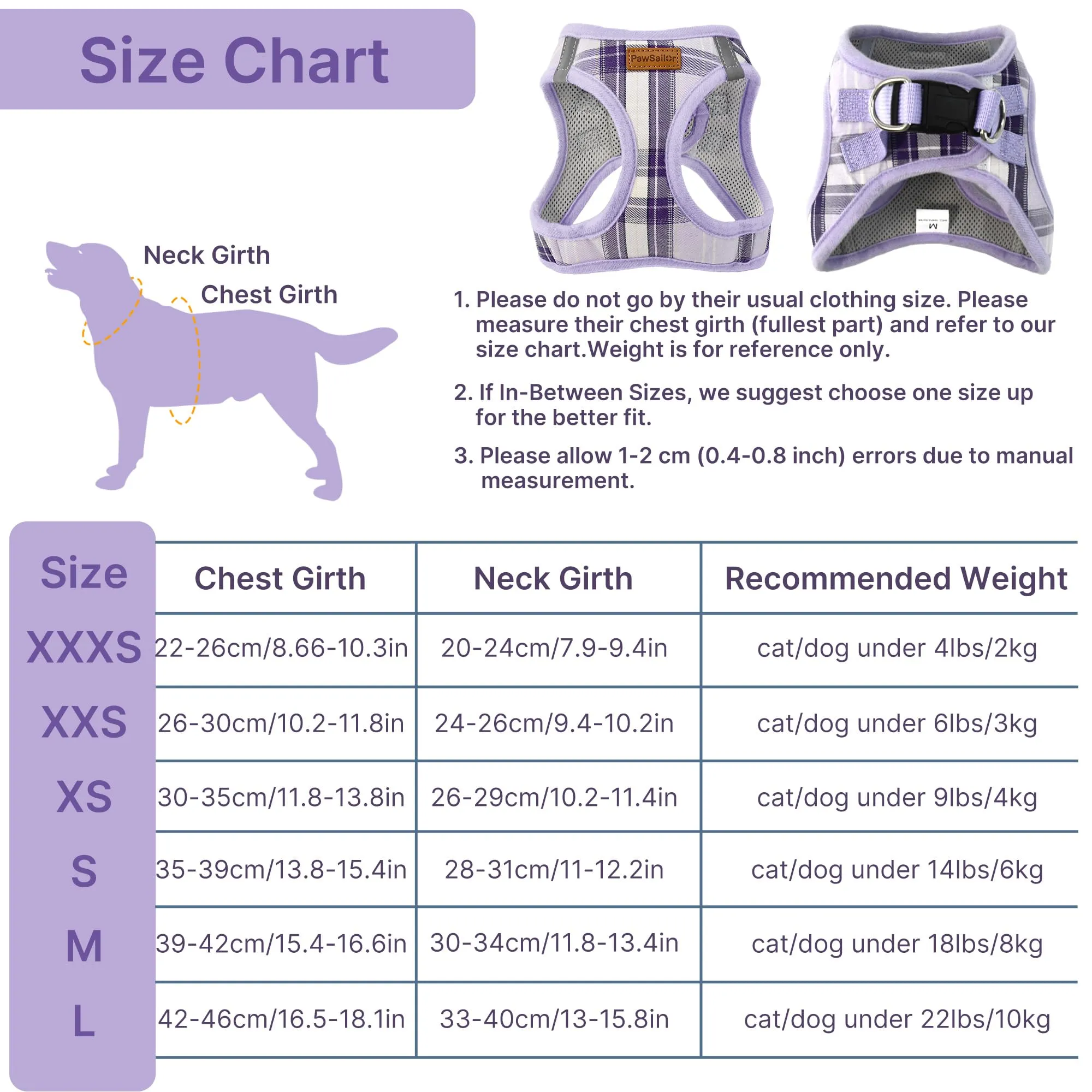 Pawsailor Pettorina Cane Piccola con Guinzaglio Anti-tiro Viola Chiaro XXXS - immagine 3