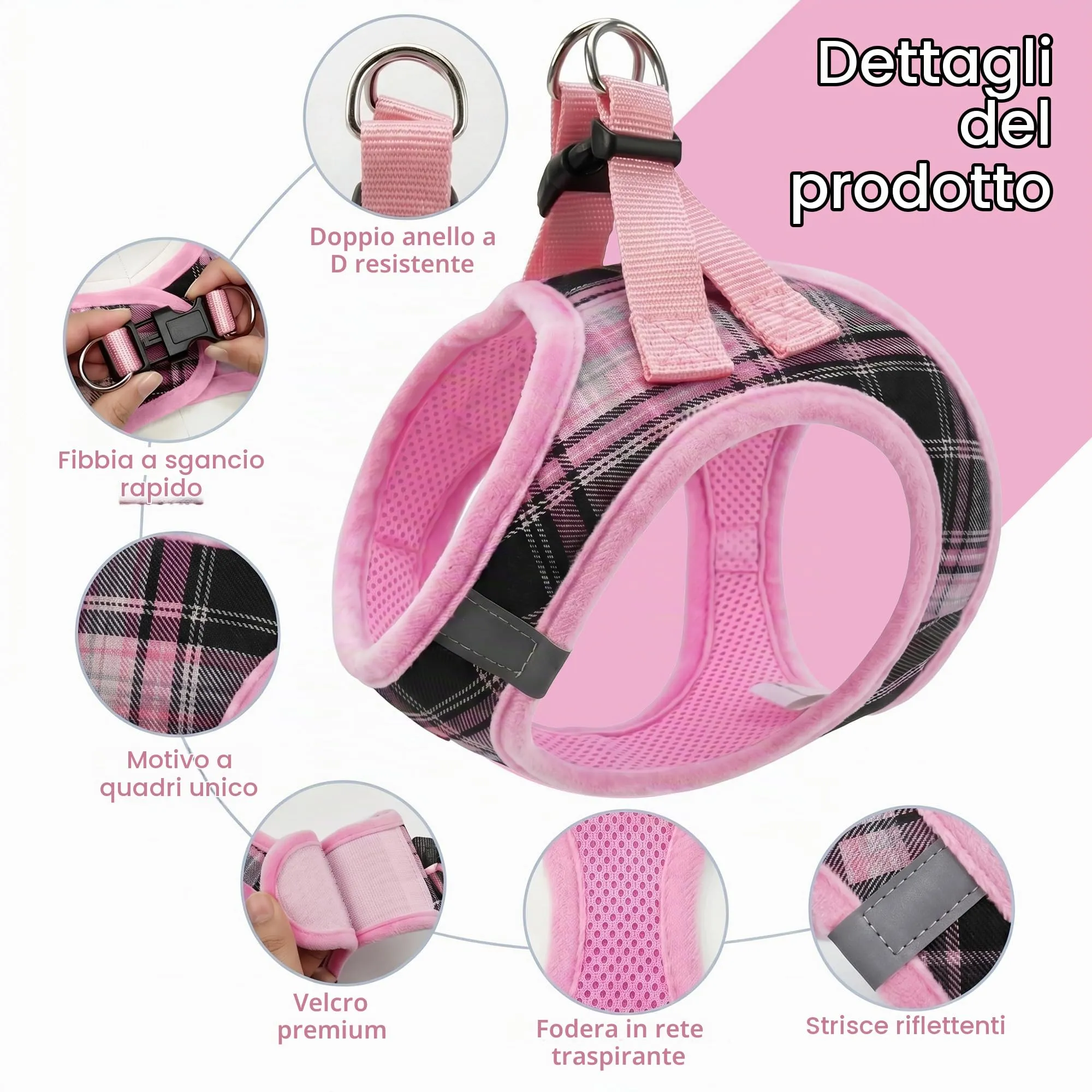 Pawsailor Pettorina Cane Taglia Piccola con Guinzaglio Anti-tiro Rosa XXS - immagine 2